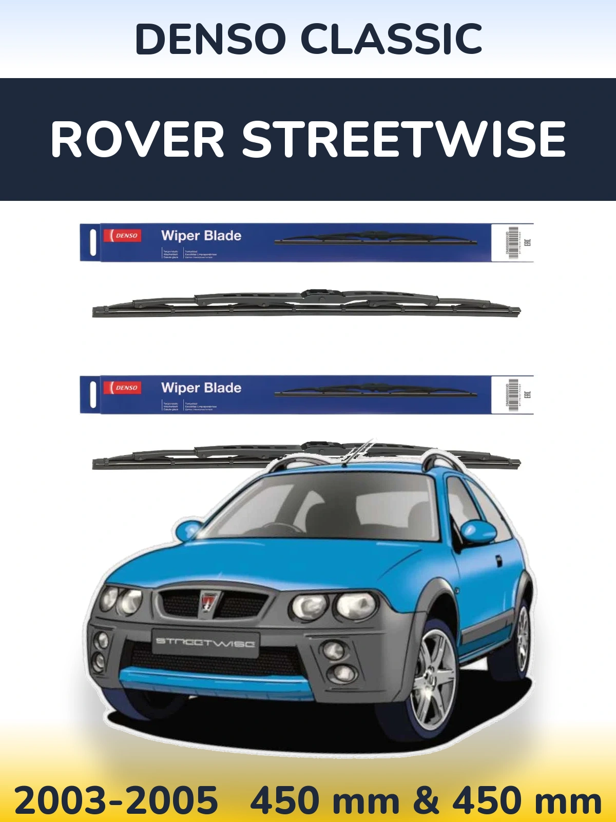 Front wiper blade set Denso Classic 450 & 450 mm for Rover Streetwise 2003-2005
