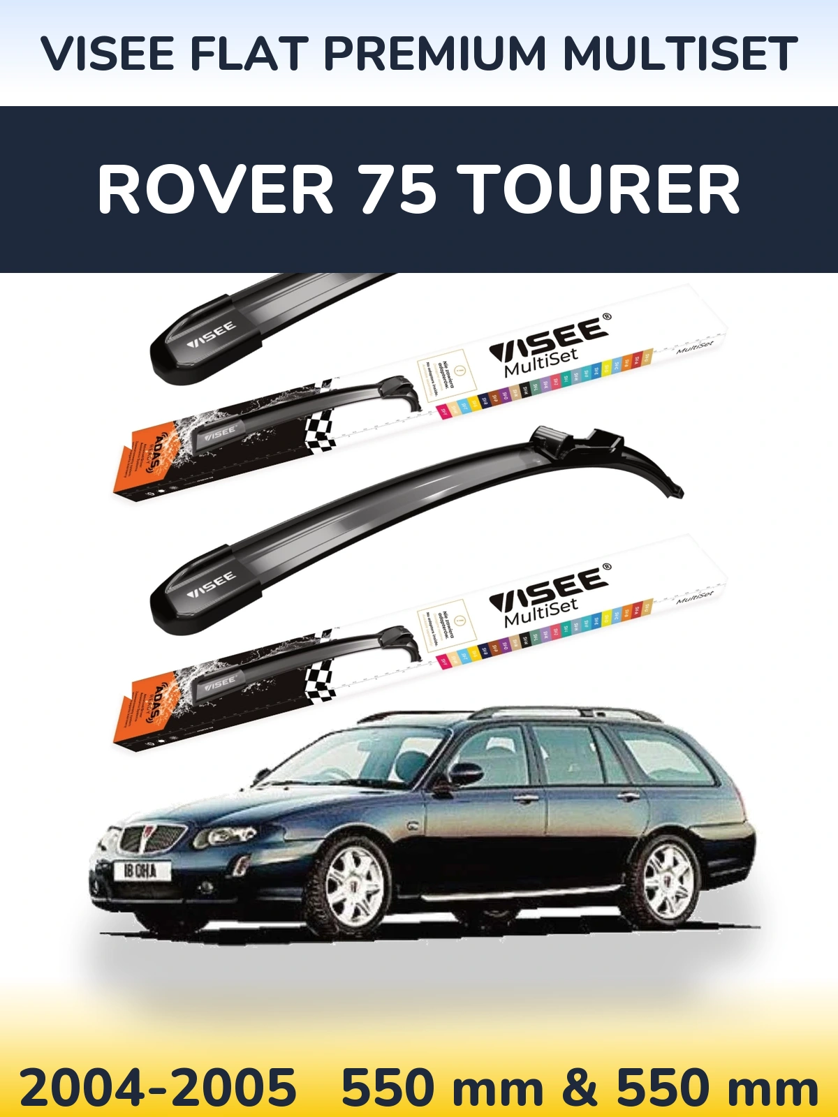 Комплект передних дворников VISEE FLAT PREMIUM MultiSet 550 & 550 мм для Rover 75 Tourer 2004-2005