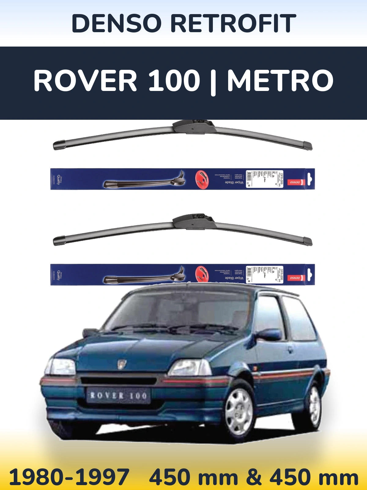 Komplet przednich wycieraczek Denso Retrofit 450 & 450 mm do Rover 100 | Metro 1980-1997