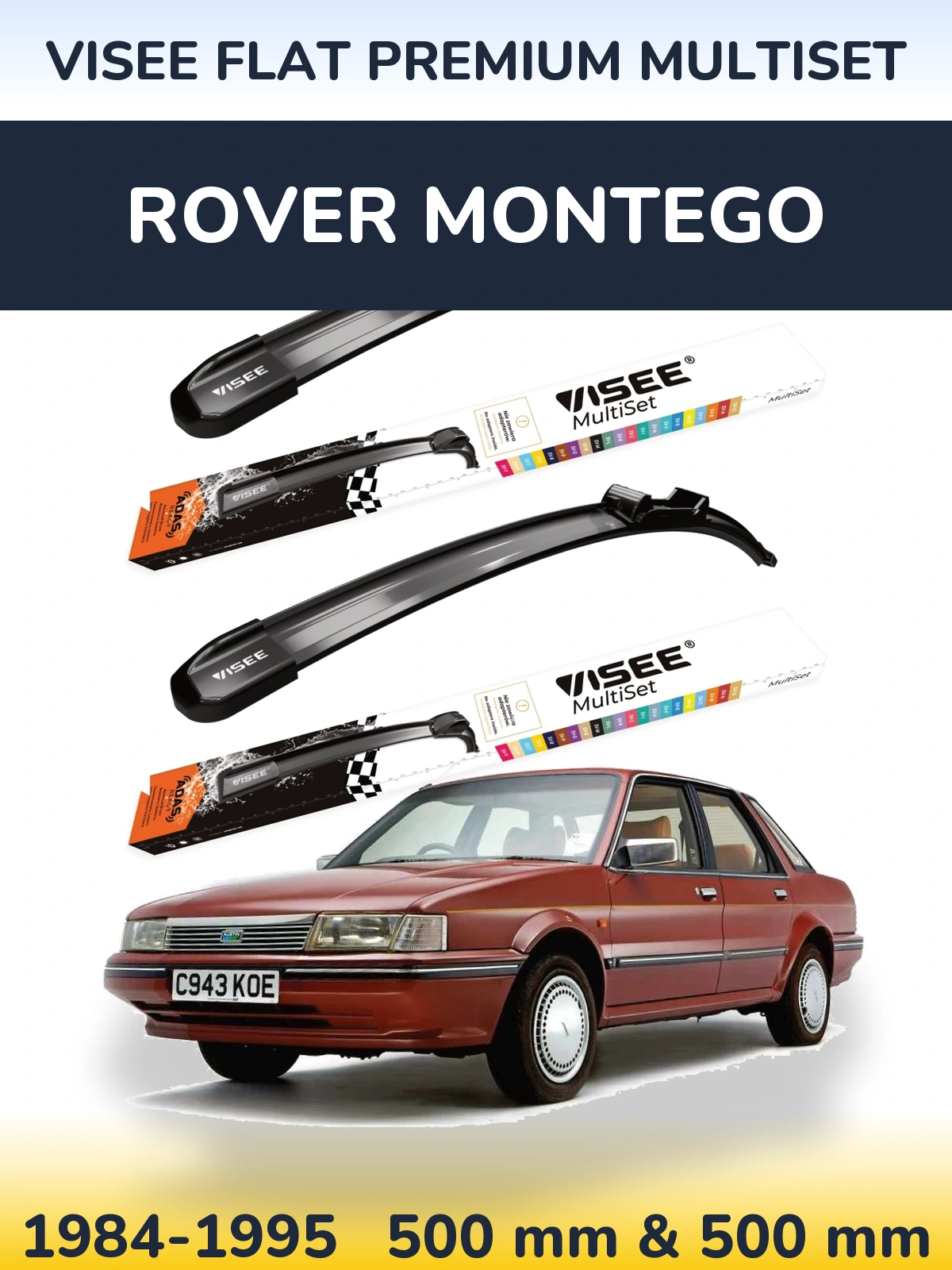 Komplet przednich wycieraczek VISEE FLAT PREMIUM MultiSet 500 & 500 mm do Rover Montego 1984-1995
