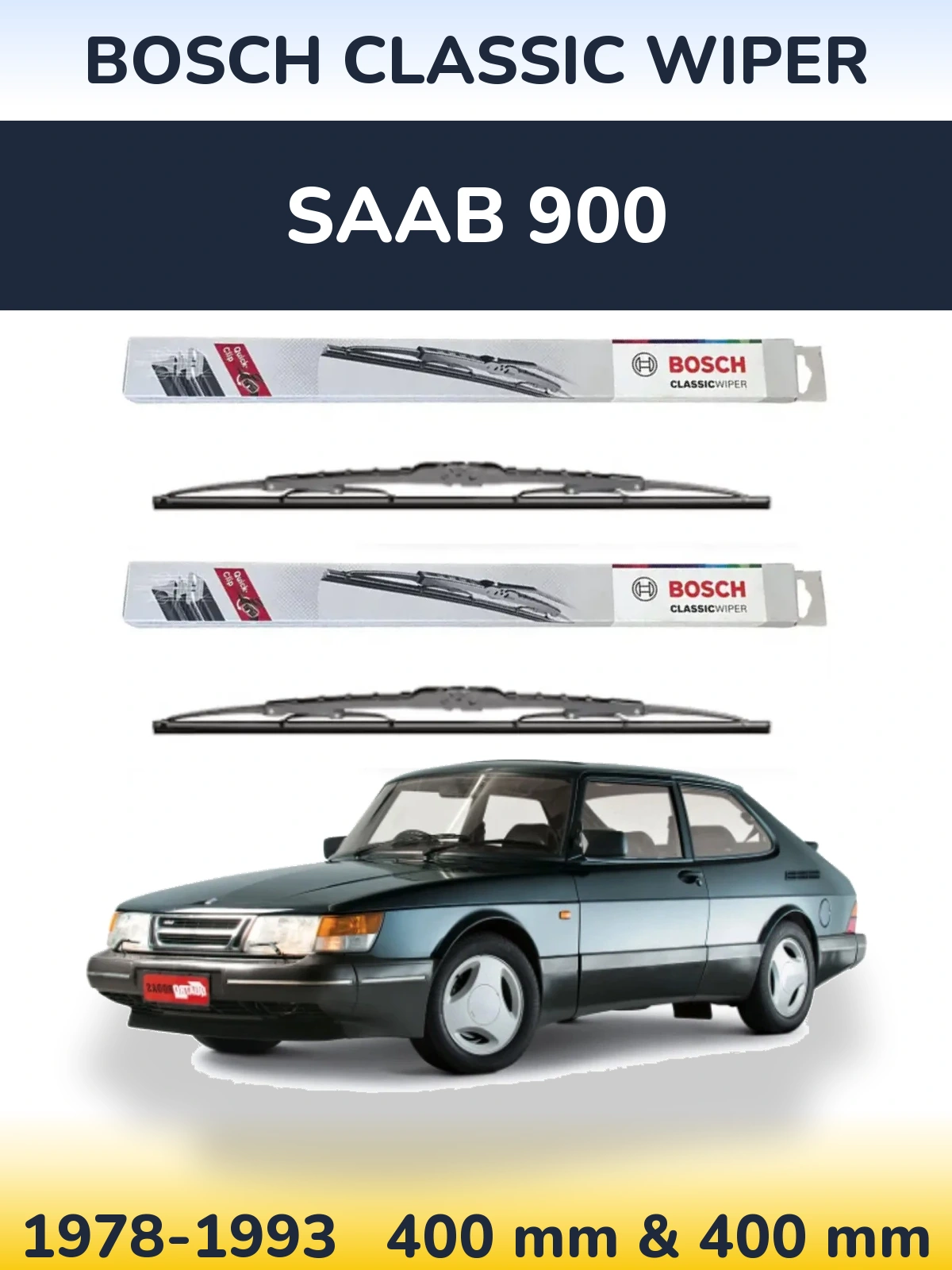 Комплект передніх щіток BOSCH Classic Wiper 400 & 400 мм для SAAB 900 1978-1993