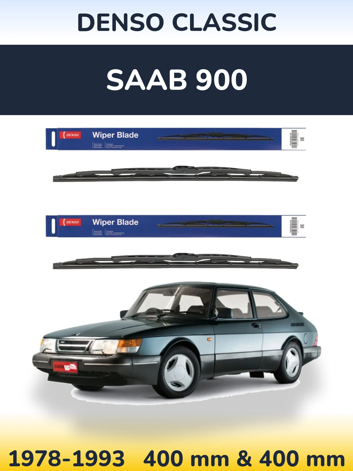 Front wiper blade set Denso Classic 400 & 400 mm for SAAB 900 1978-1993