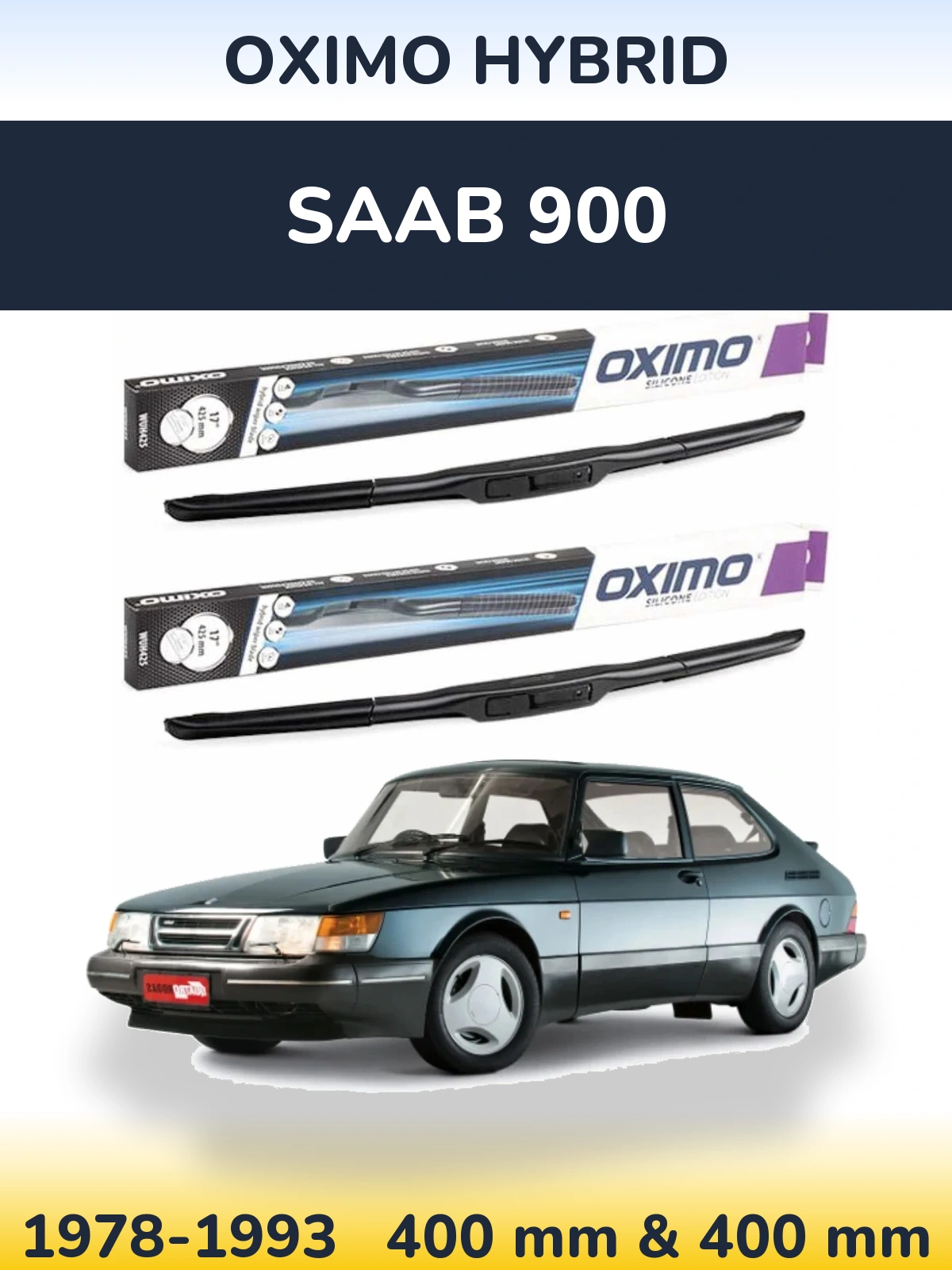 Front wiper blade set Oximo Hybrid 400 & 400 mm for SAAB 900 1978-1993