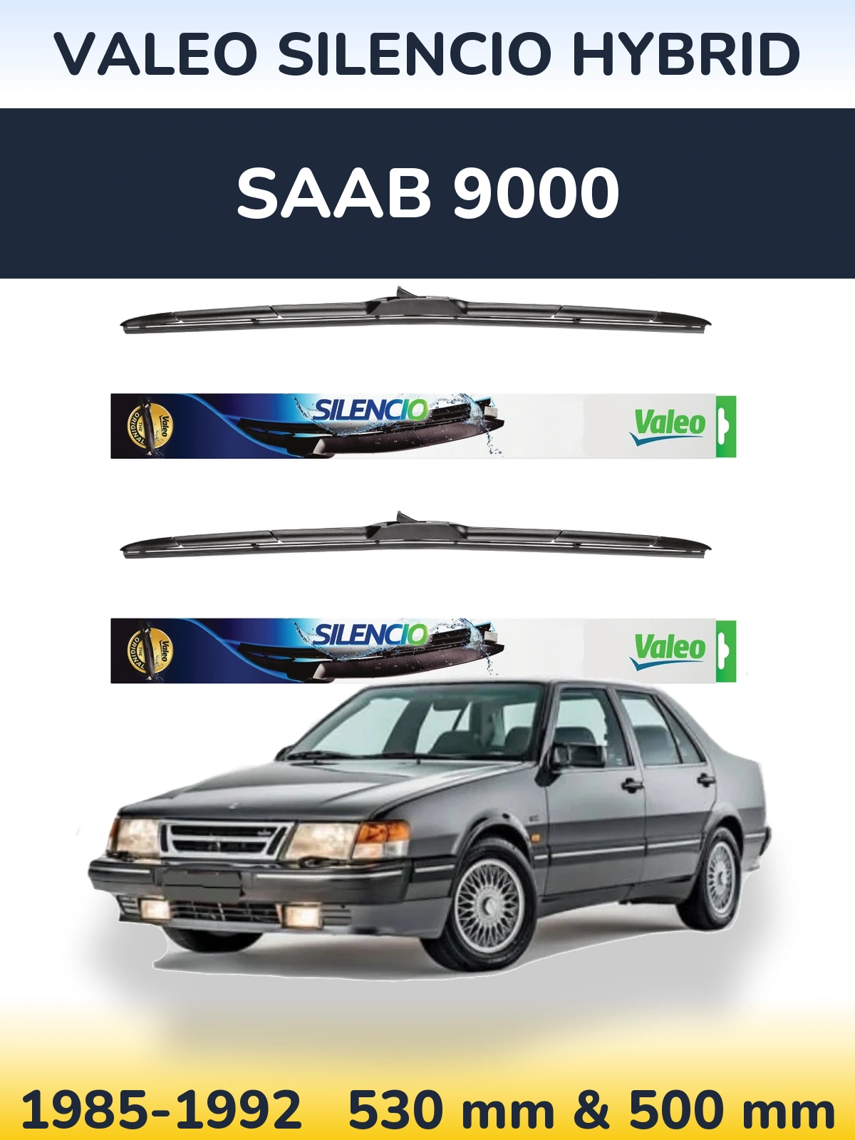Комплект передних дворников Valeo Silencio Hybrid 530 & 500 мм для SAAB 9000 1985-1992