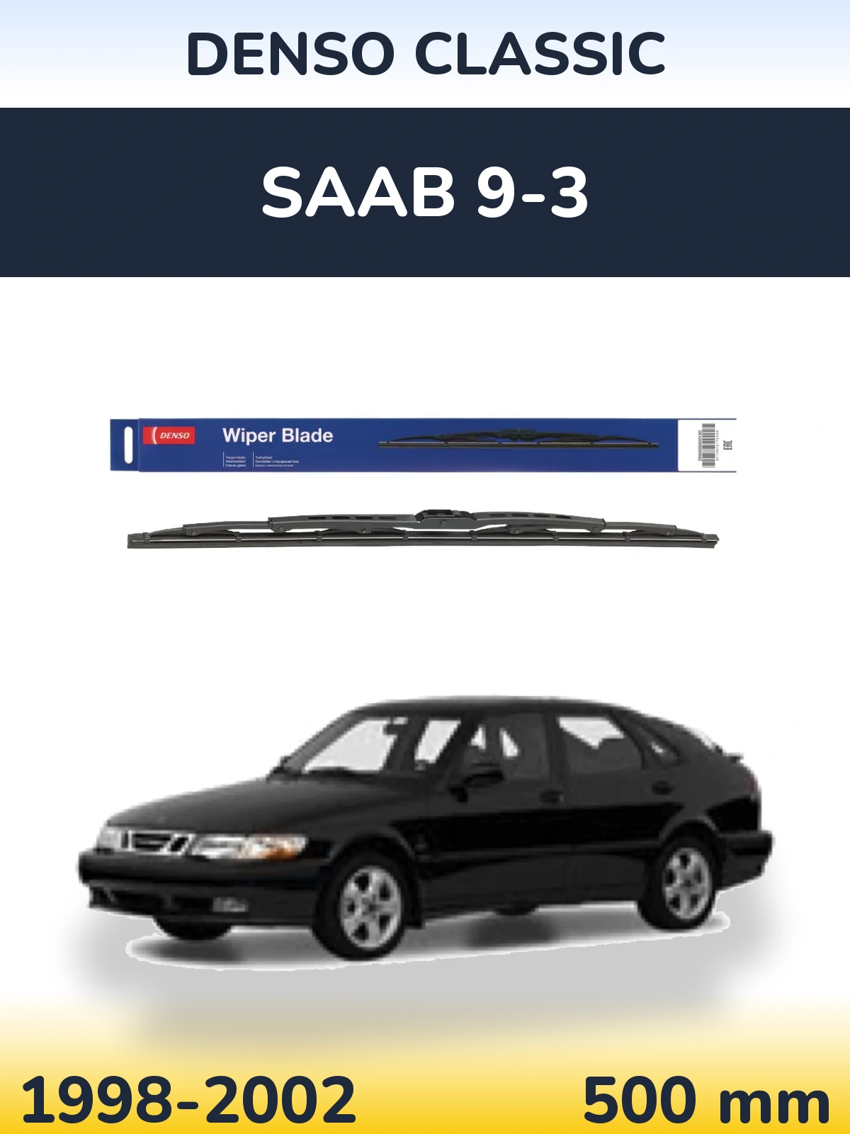 Rear wiper blade Denso Classic 500 mm for SAAB 9-3 1998-2002