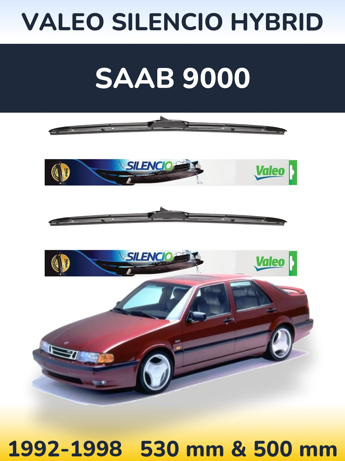 Комплект передних дворников Valeo Silencio Hybrid 530 & 500 мм для SAAB 9000 1992-1998