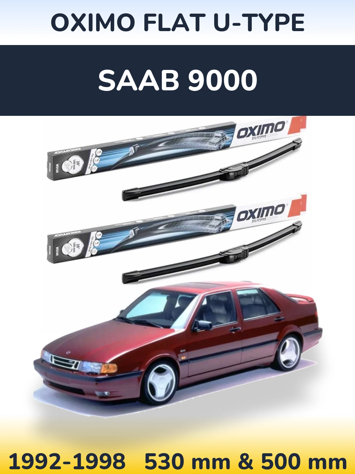 Комплект передних дворников Oximo Flat U-type 530 & 500 мм для SAAB 9000 1992-1998