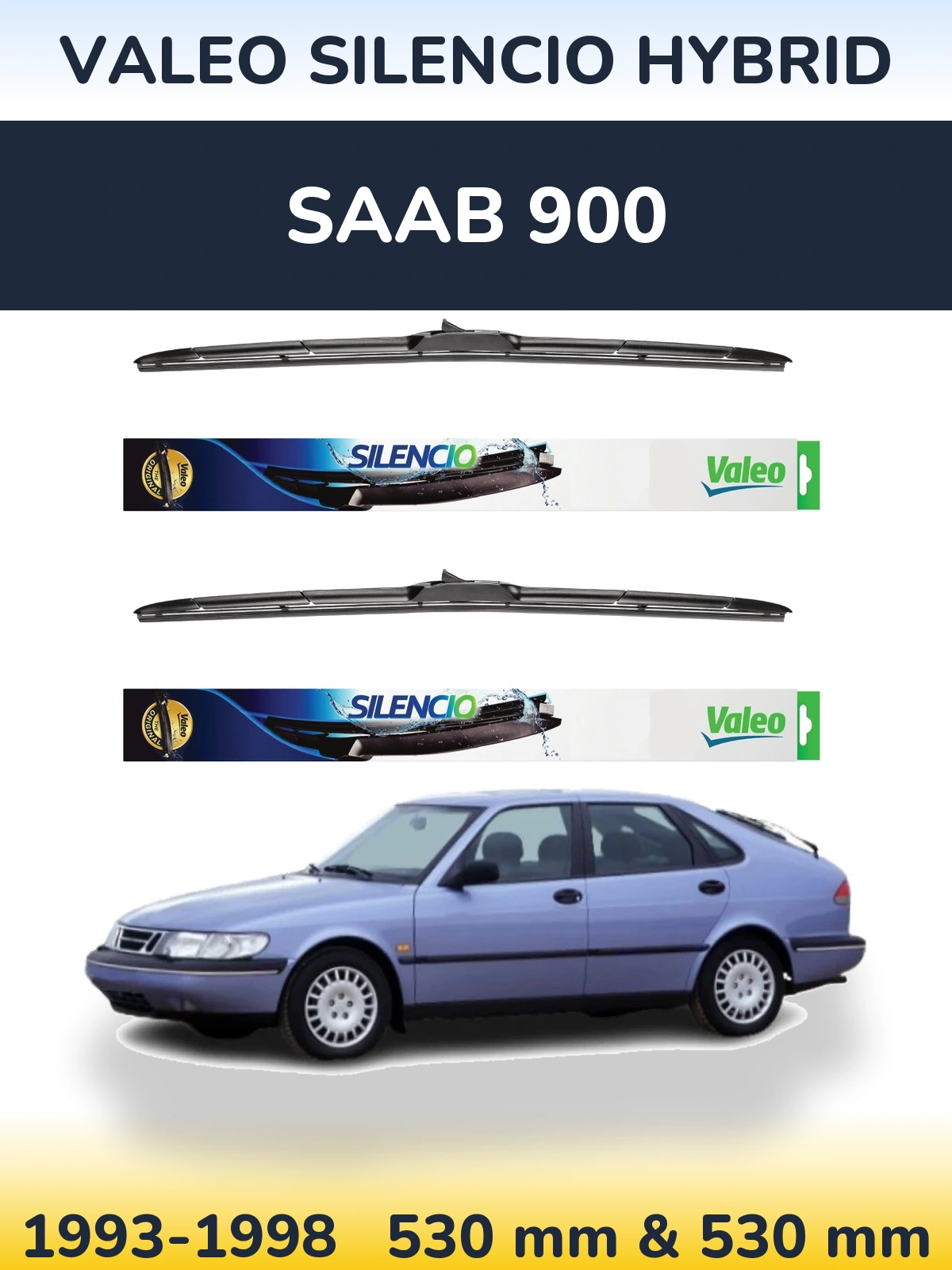 Komplet przednich wycieraczek Valeo Silencio Hybrid 530 & 530 mm do SAAB 900 1993-1998