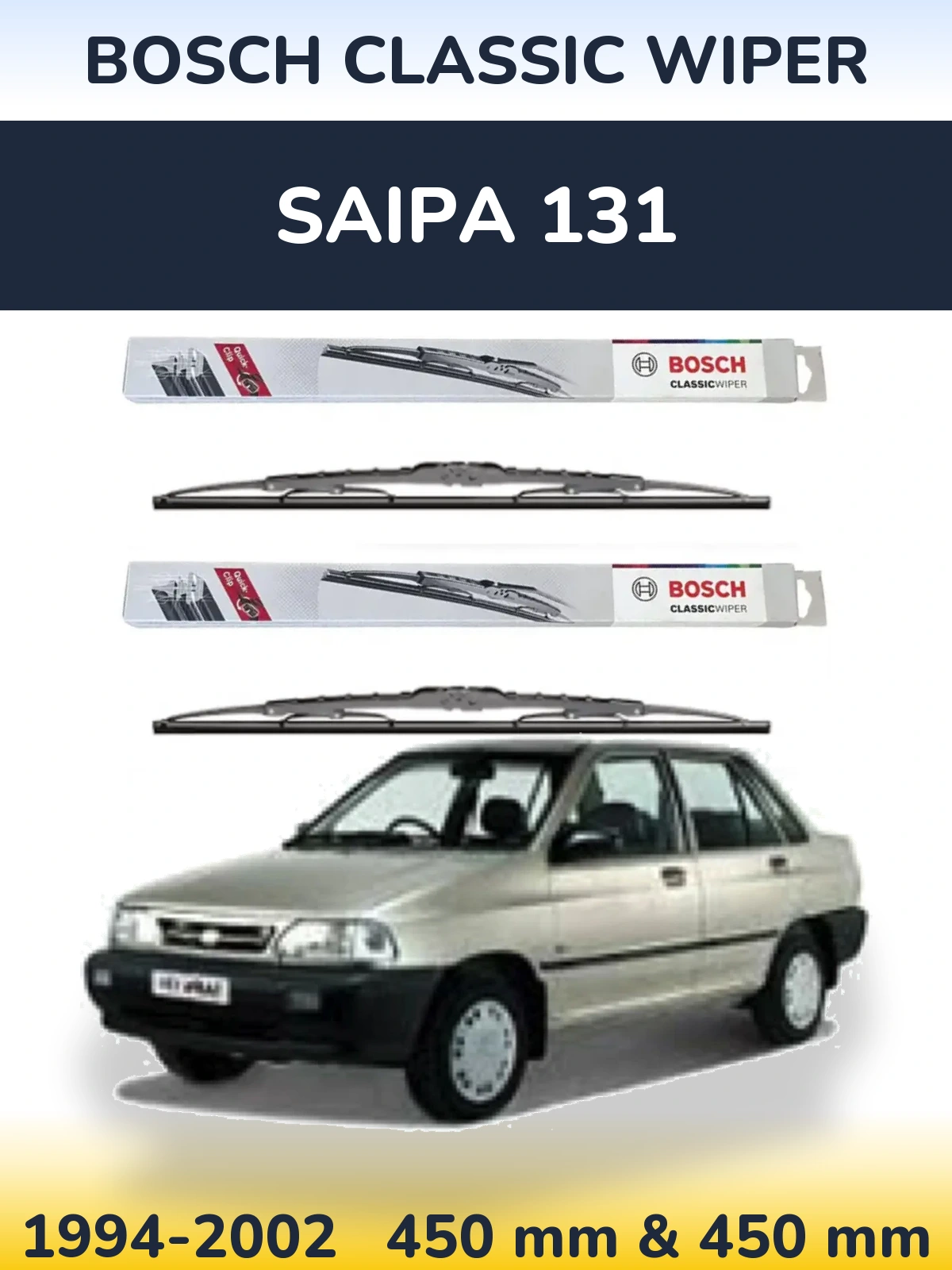 Komplet przednich wycieraczek BOSCH Classic Wiper 450 & 450 mm do Saipa 131 1994-2002