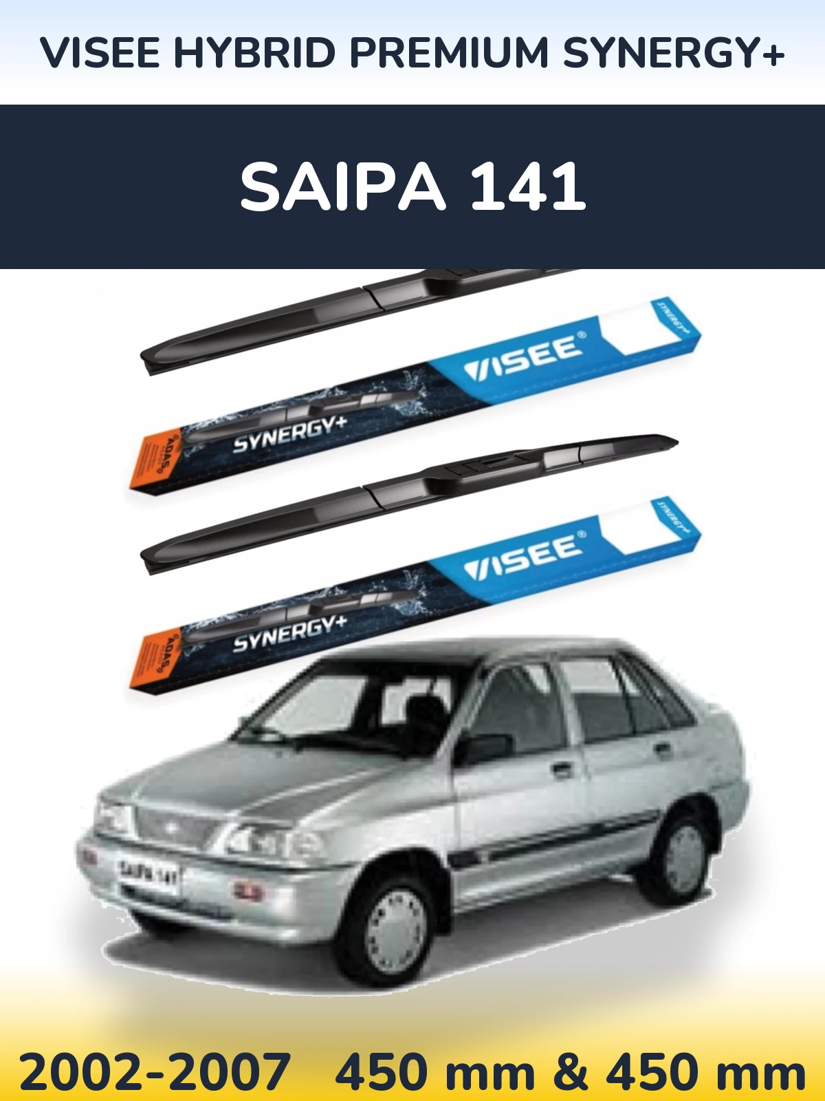 Front wiper blade set VISEE HYBRID PREMIUM SYNERGY+ 450 & 450 mm for Saipa 141 2002-2007