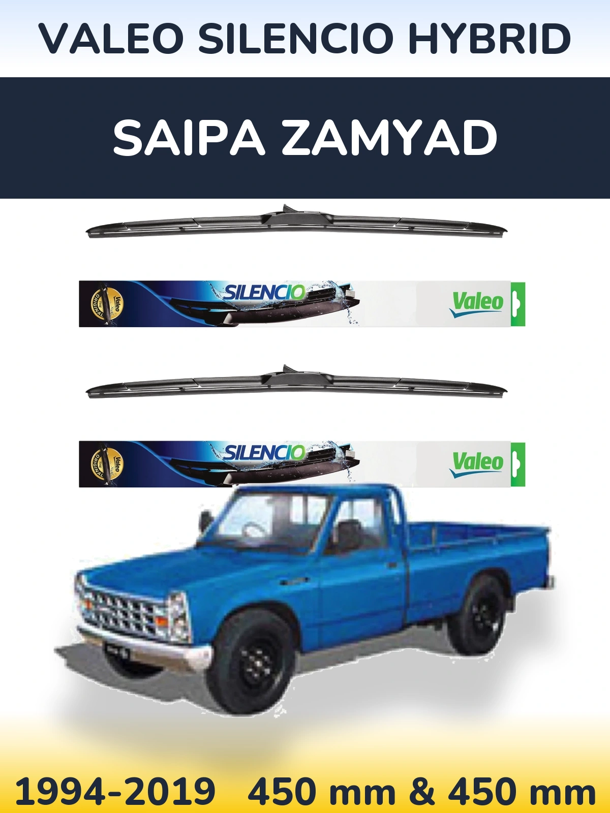 Komplet przednich wycieraczek Valeo Silencio Hybrid 450 & 450 mm do Saipa Zamyad 1994-2019