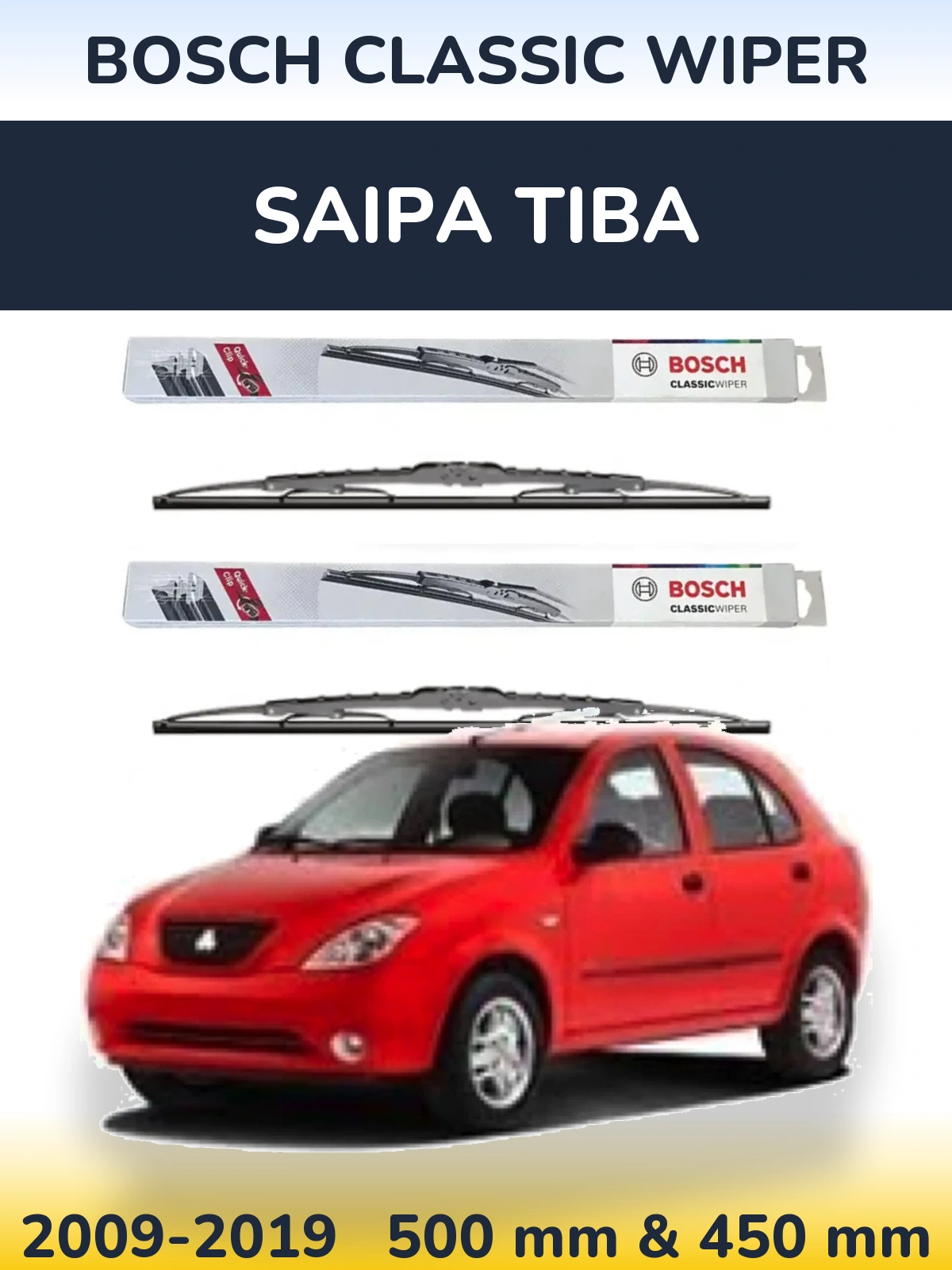 Komplet przednich wycieraczek BOSCH Classic Wiper 500 & 450 mm do Saipa Tiba 2009-2019
