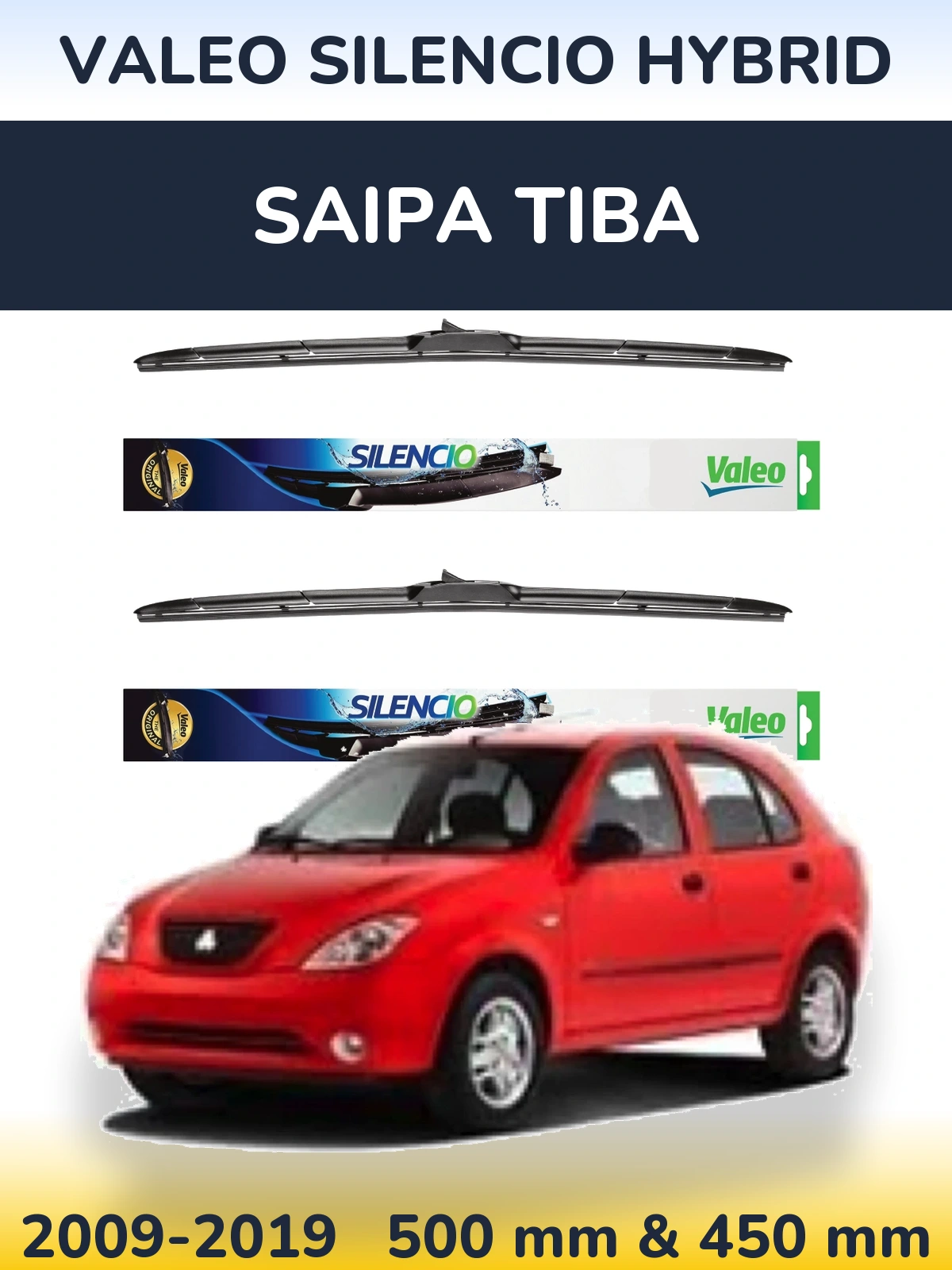 Komplet przednich wycieraczek Valeo Silencio Hybrid 500 & 450 mm do Saipa Tiba 2009-2019