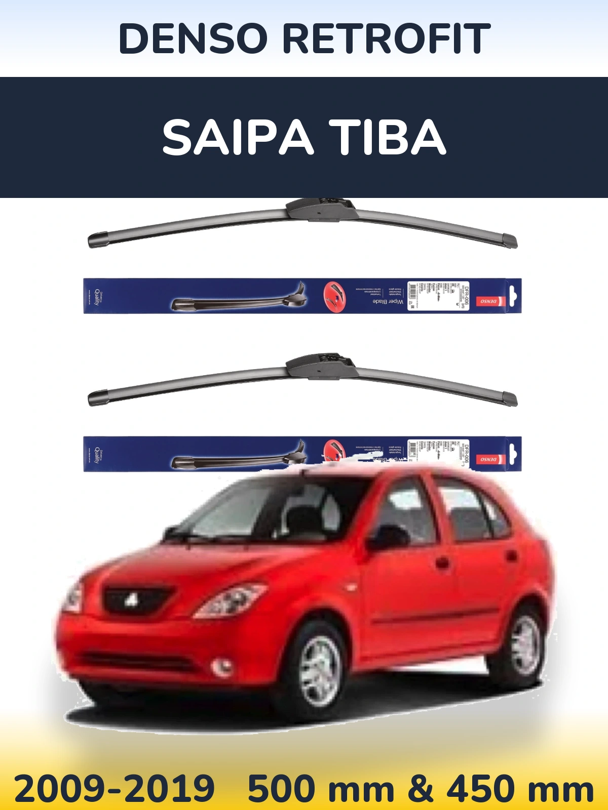 Комплект передних дворников Denso Retrofit 500 & 450 мм для Saipa Tiba 2009-2019