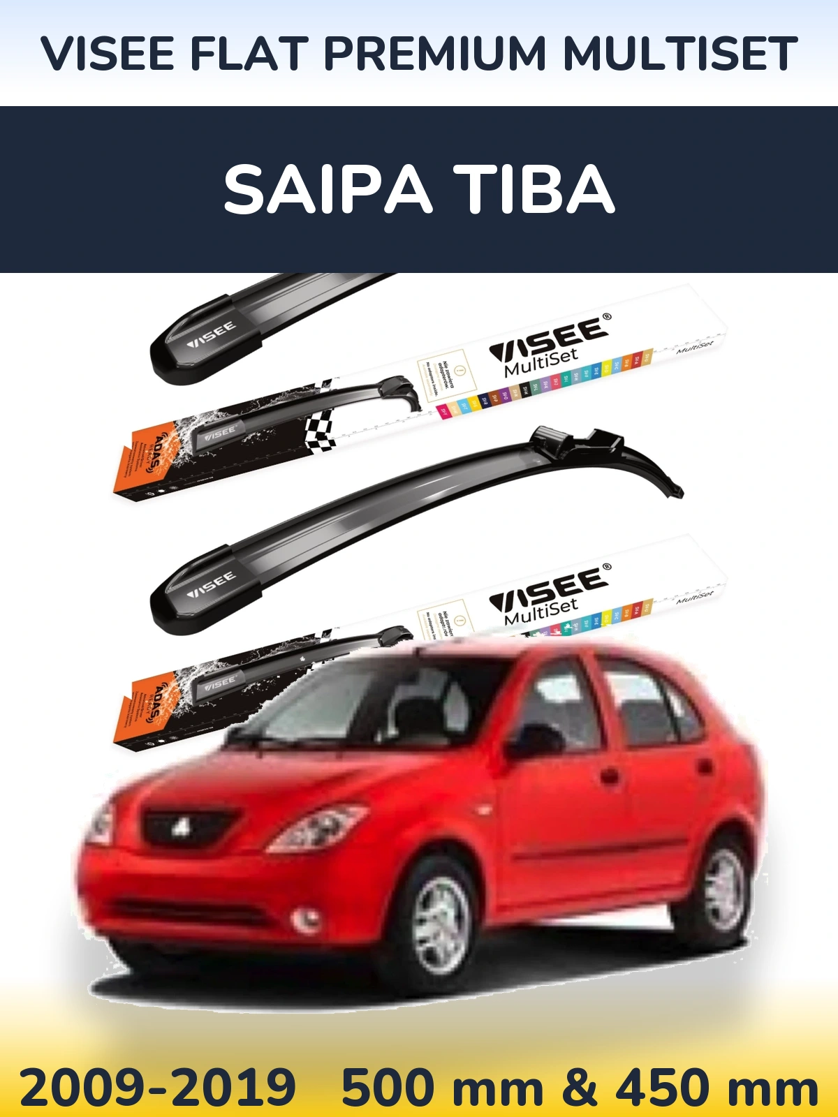 Комплект передних дворников VISEE FLAT PREMIUM MultiSet 500 & 450 мм для Saipa Tiba 2009-2019