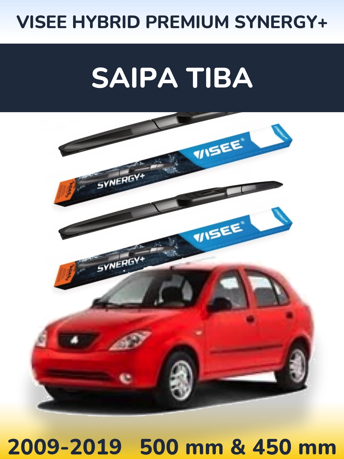 Komplet przednich wycieraczek VISEE HYBRID PREMIUM SYNERGY+ 500 & 450 mm do Saipa Tiba 2009-2019