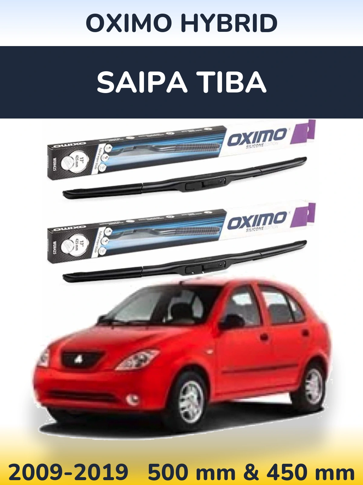 Komplet przednich wycieraczek Oximo Hybrid 500 & 450 mm do Saipa Tiba 2009-2019