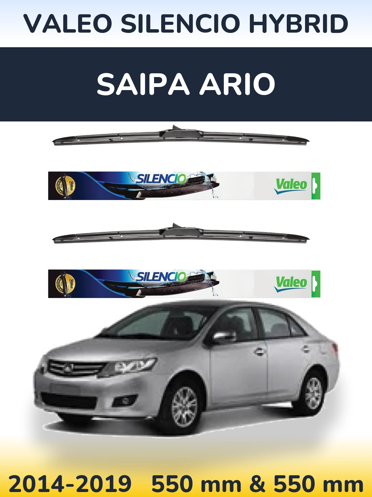 Komplet przednich wycieraczek Valeo Silencio Hybrid 550 & 550 mm do Saipa Ario 2014-2019