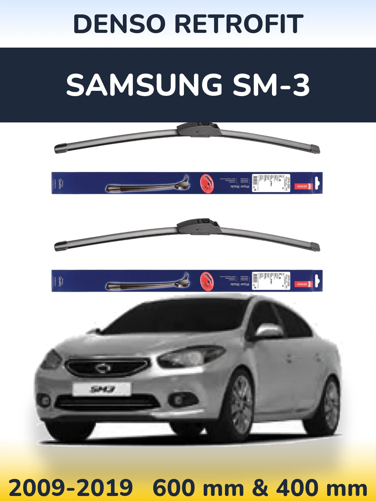 Komplet przednich wycieraczek Denso Retrofit 600 & 400 mm do Samsung SM-3 2009-2019