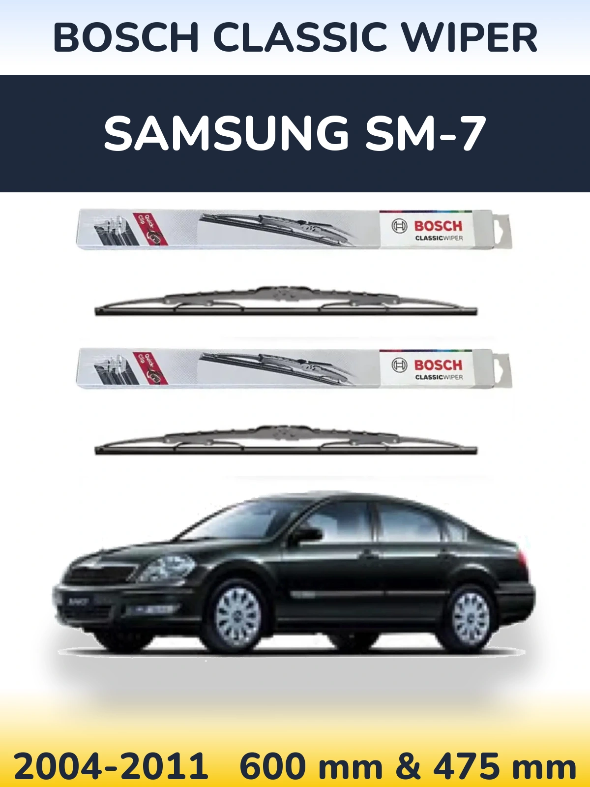 Komplet przednich wycieraczek BOSCH Classic Wiper 600 & 475 mm do Samsung SM-7 2004-2011