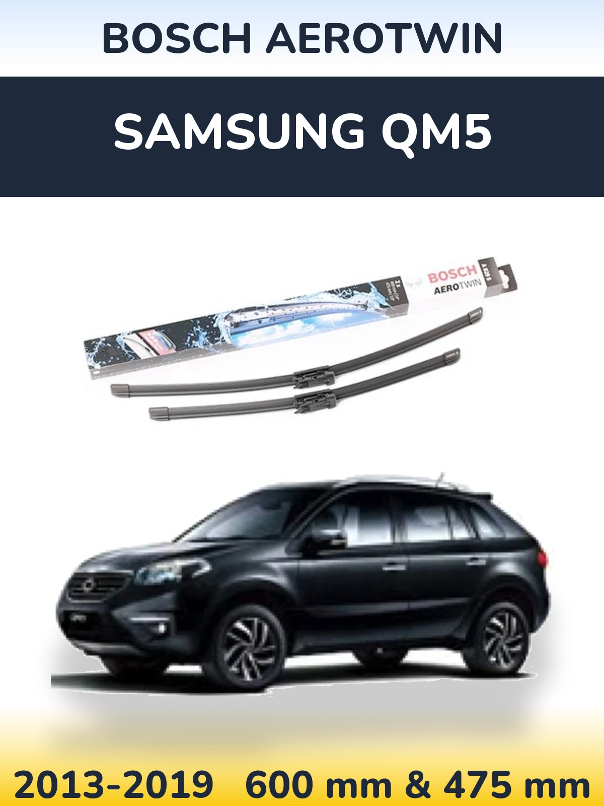 Комплект передних дворников BOSCH AeroTwin 600 & 475 мм для Samsung QM5 2013-2019