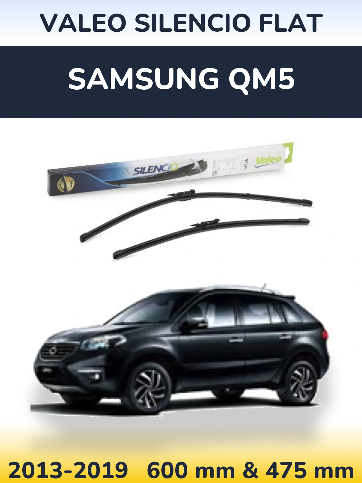 Komplet przednich wycieraczek Valeo Silencio Flat 600 & 475 mm do Samsung QM5 2013-2019
