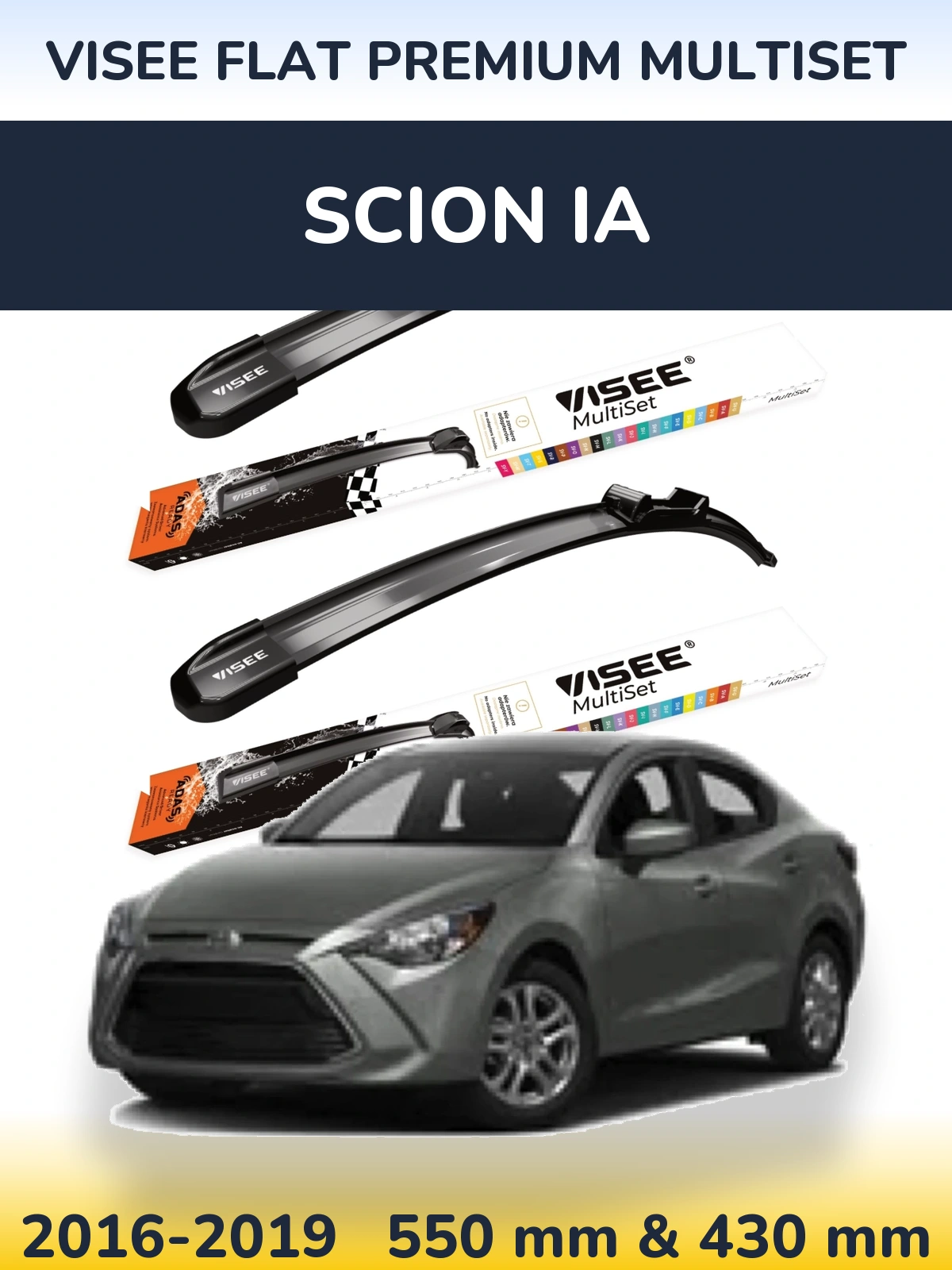 Front wiper blade set VISEE FLAT PREMIUM MultiSet 550 & 430 mm for Scion iA 2016-2019