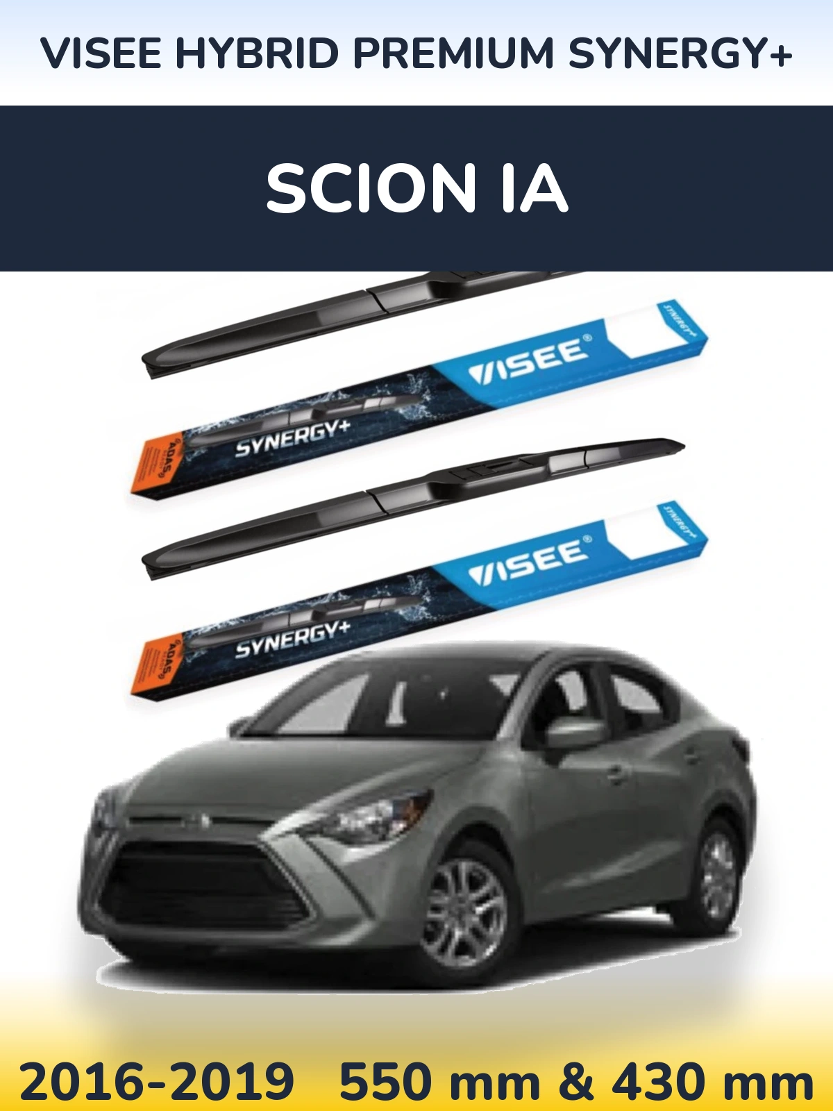 Front wiper blade set VISEE HYBRID PREMIUM SYNERGY+ 550 & 430 mm for Scion iA 2016-2019