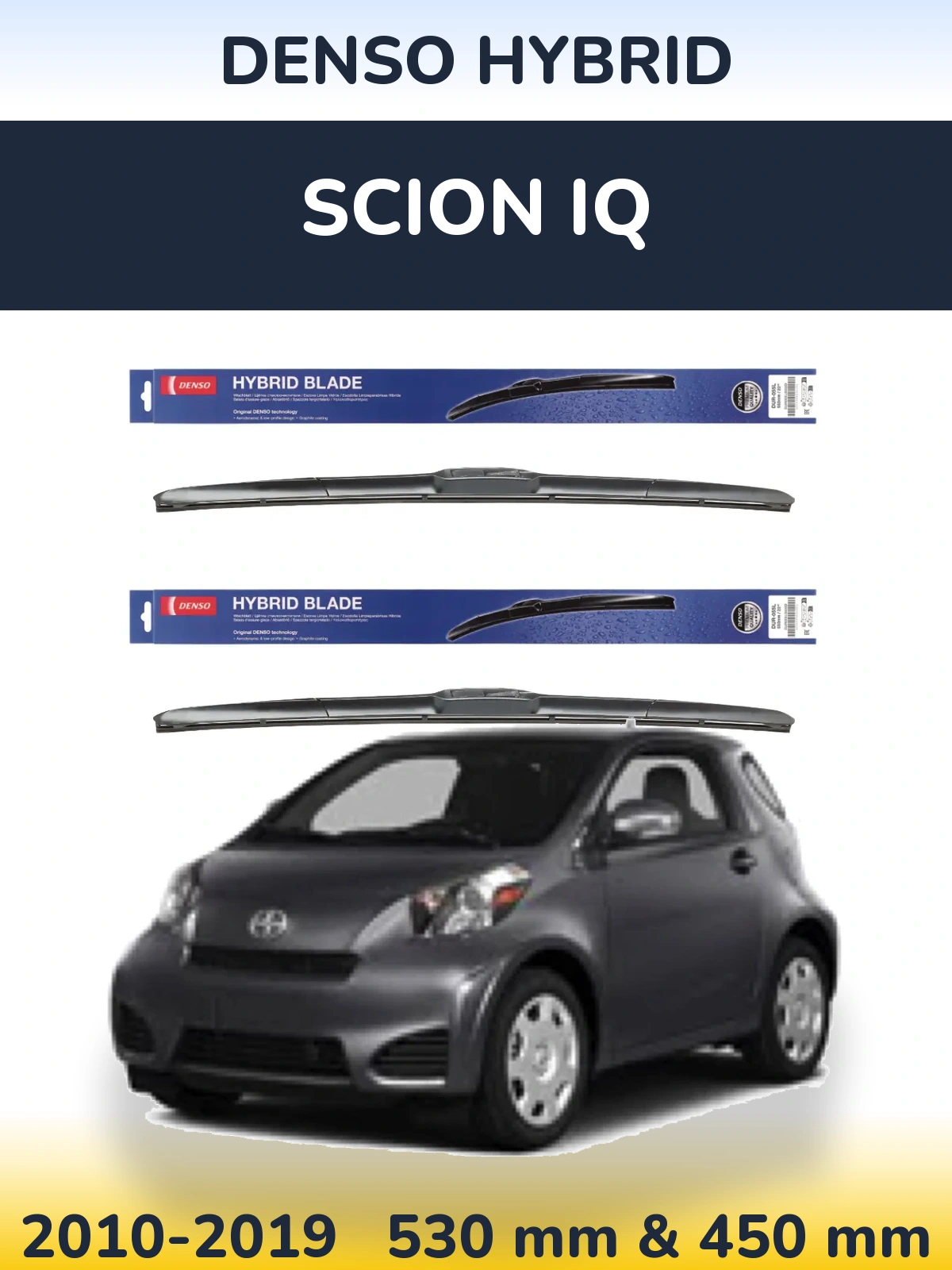 Комплект передних дворников Denso Hybrid 530 & 450 мм для Scion iQ 2010-2019