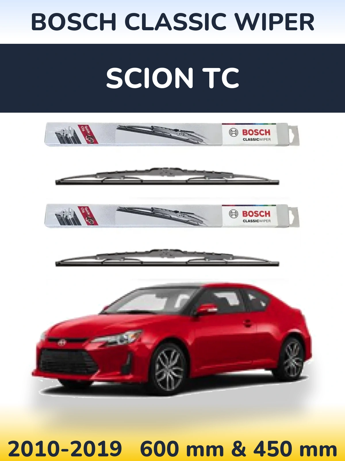 Front wiper blade set BOSCH Classic Wiper 600 & 450 mm for Scion tC 2010-2019
