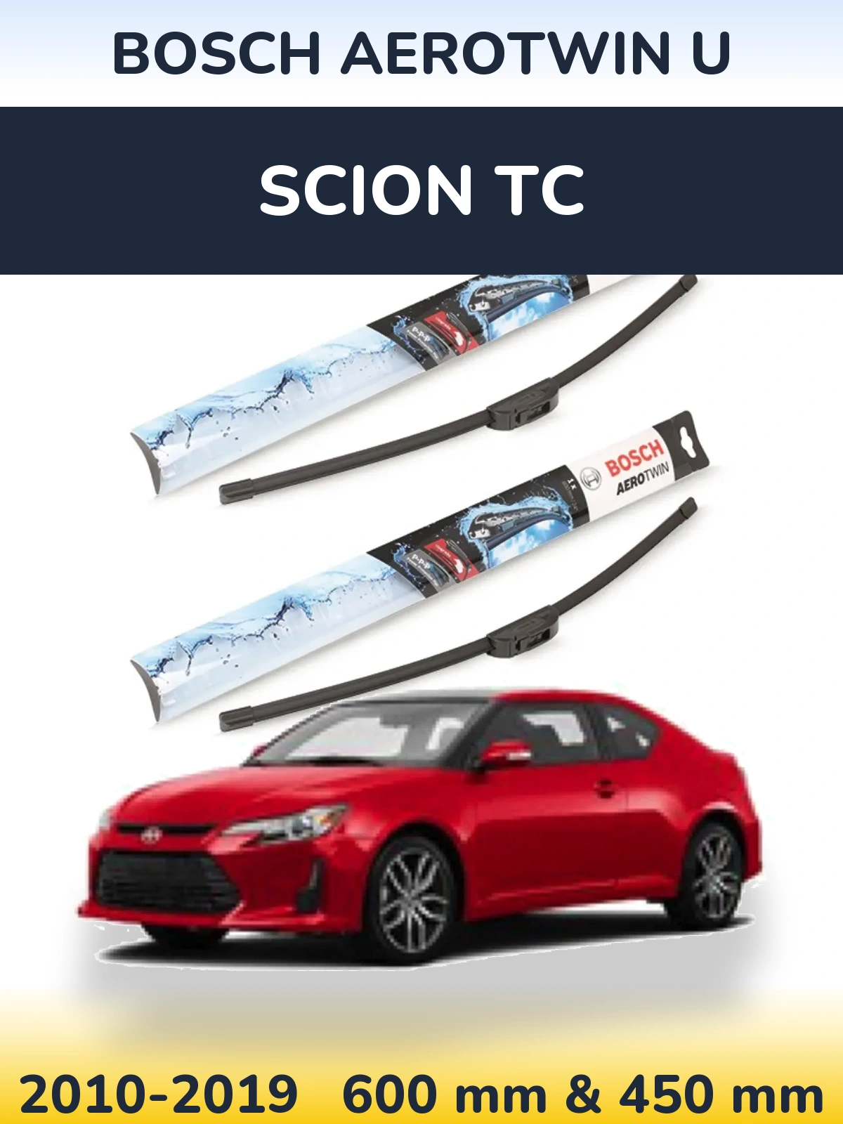 Комплект передних дворников BOSCH AeroTwin U 600 & 450 мм для Scion tC 2010-2019