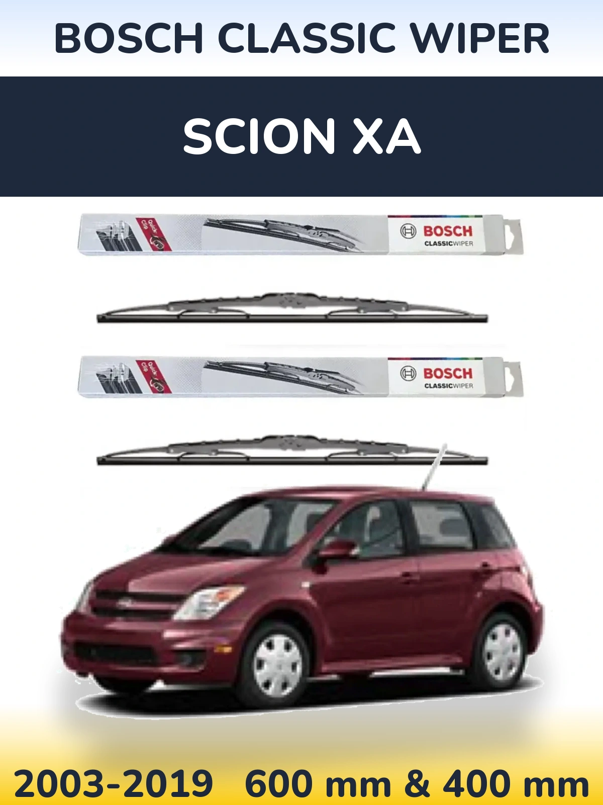Komplet przednich wycieraczek BOSCH Classic Wiper 600 & 400 mm do Scion xA 2003-2019