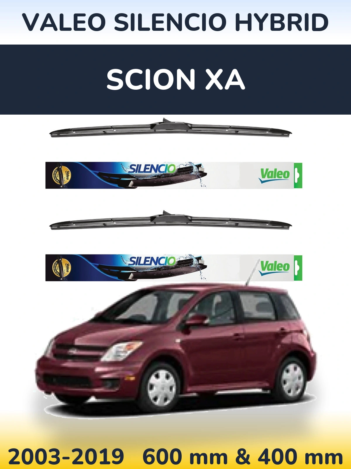 Komplet przednich wycieraczek Valeo Silencio Hybrid 600 & 400 mm do Scion xA 2003-2019