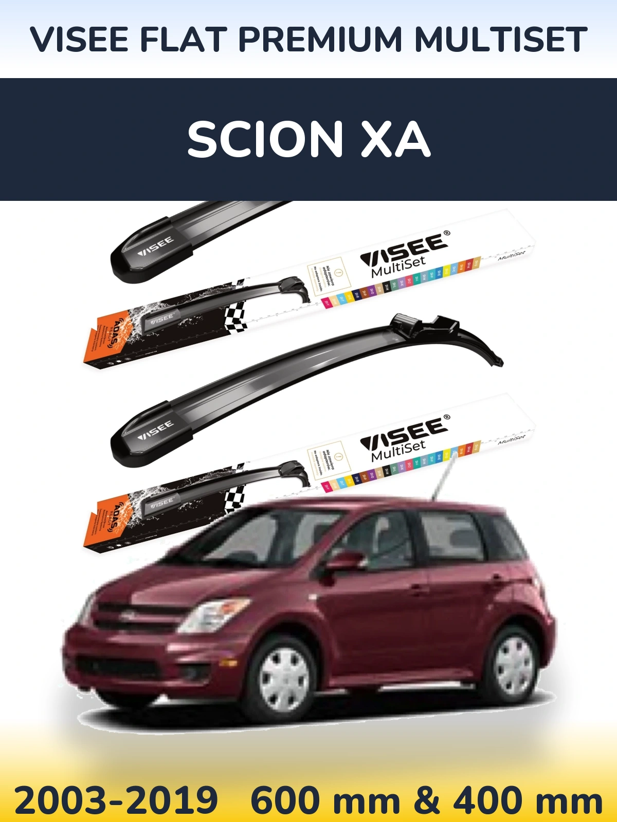 Комплект передних дворников VISEE FLAT PREMIUM MultiSet 600 & 400 мм для Scion xA 2003-2019