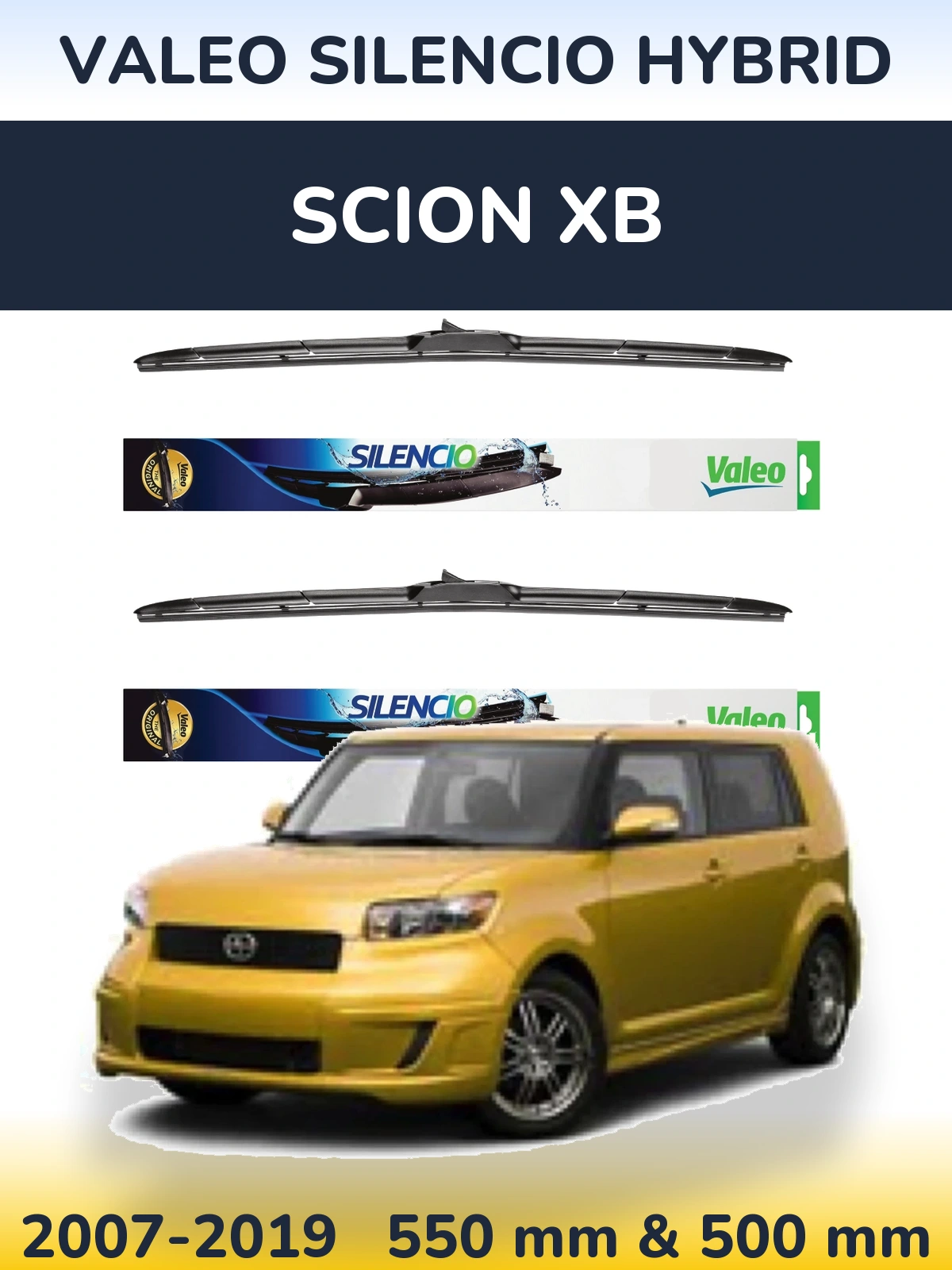 Komplet przednich wycieraczek Valeo Silencio Hybrid 550 & 500 mm do Scion xB 2007-2019