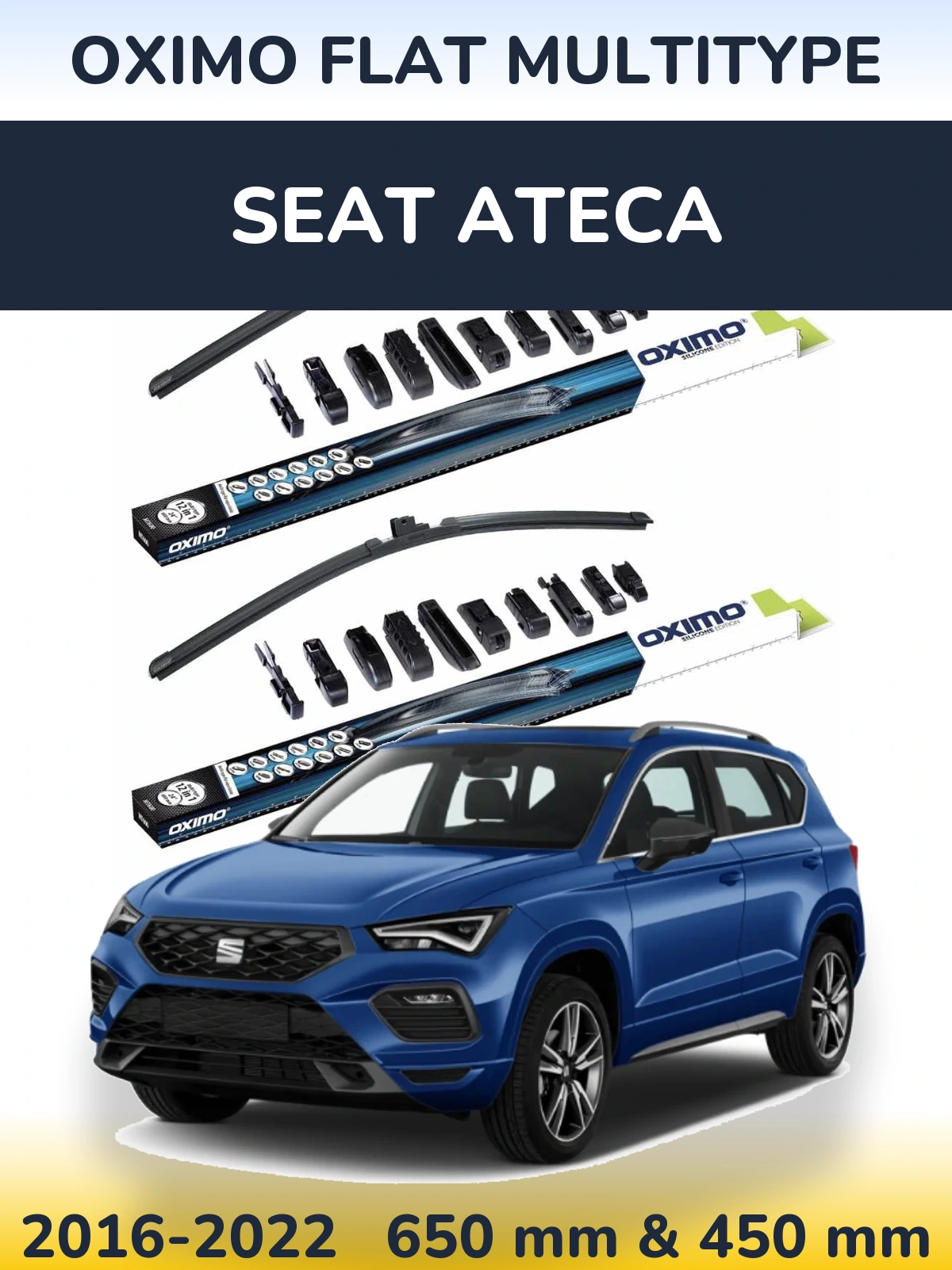 Komplet przednich wycieraczek Oximo Flat MultiType 650 & 450 mm do SEAT Ateca 2016-2022