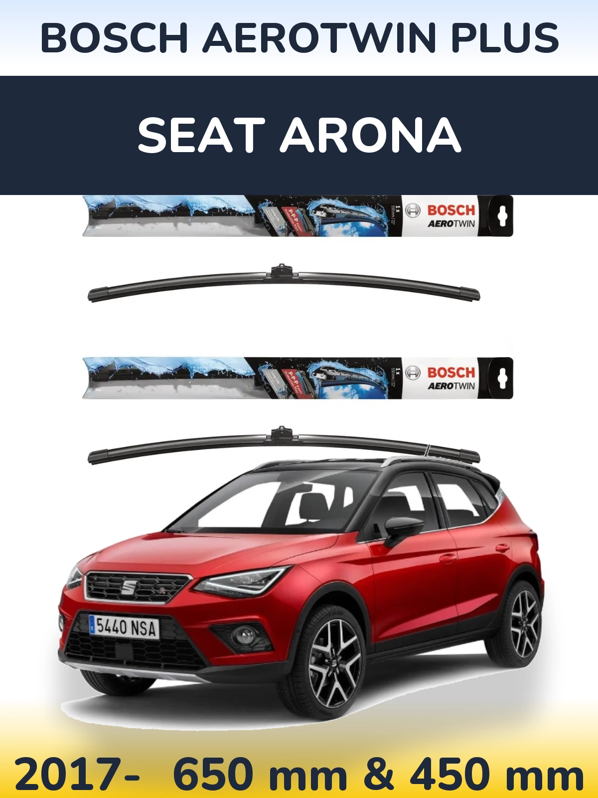 Komplet przednich wycieraczek BOSCH AeroTwin Plus 650 & 450 mm do SEAT Arona 2017-2026