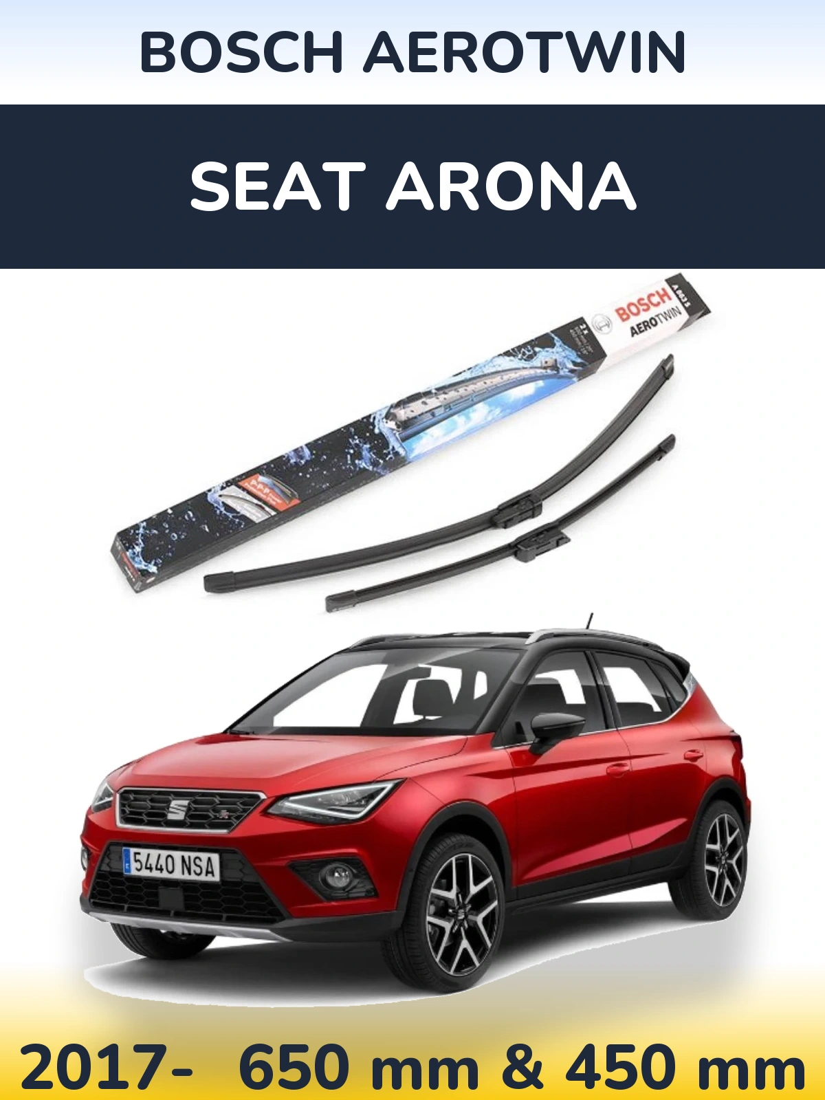 Komplet przednich wycieraczek BOSCH AeroTwin 650 & 450 mm do SEAT Arona 2017-2026