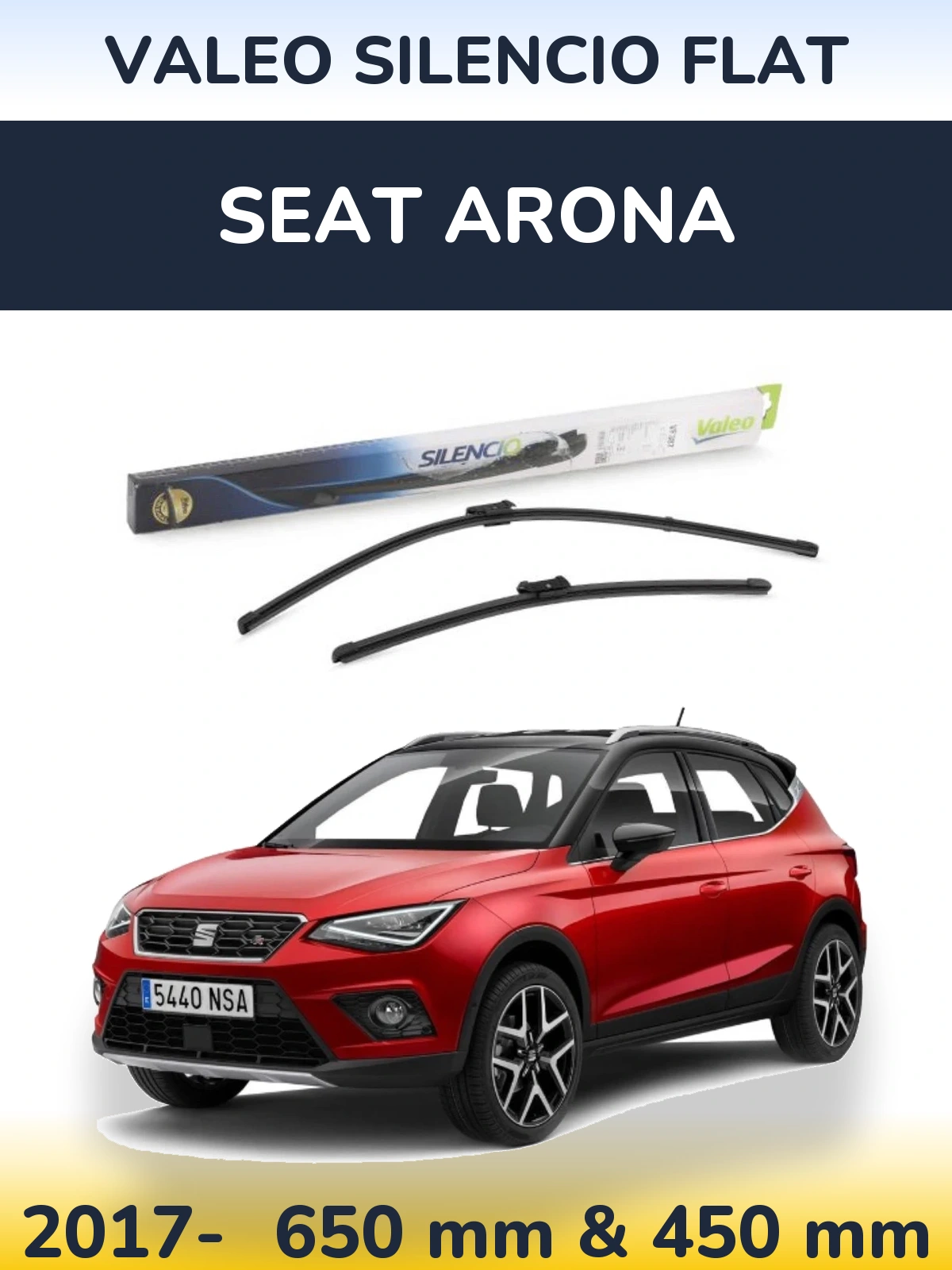 Комплект передних дворников Valeo Silencio Flat 650 & 450 мм для SEAT Arona 2017-2026