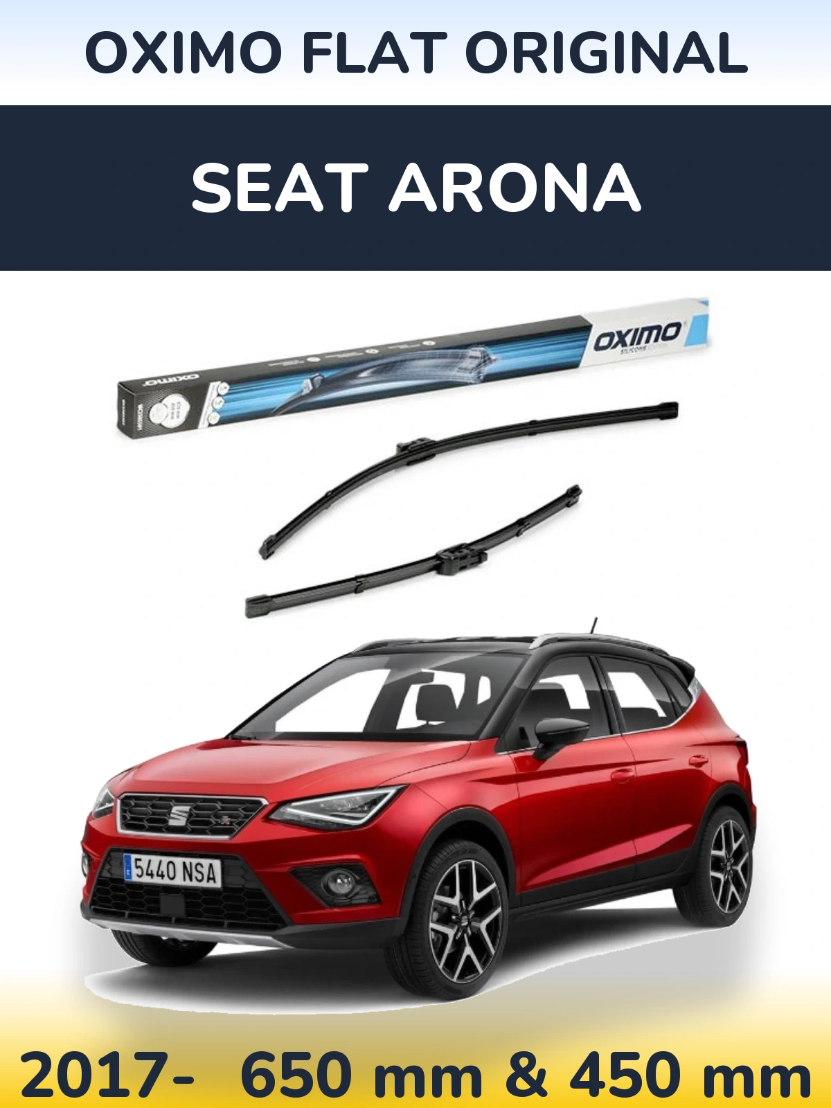 Komplet przednich wycieraczek Oximo Flat Original 650 & 450 mm do SEAT Arona 2017-2026