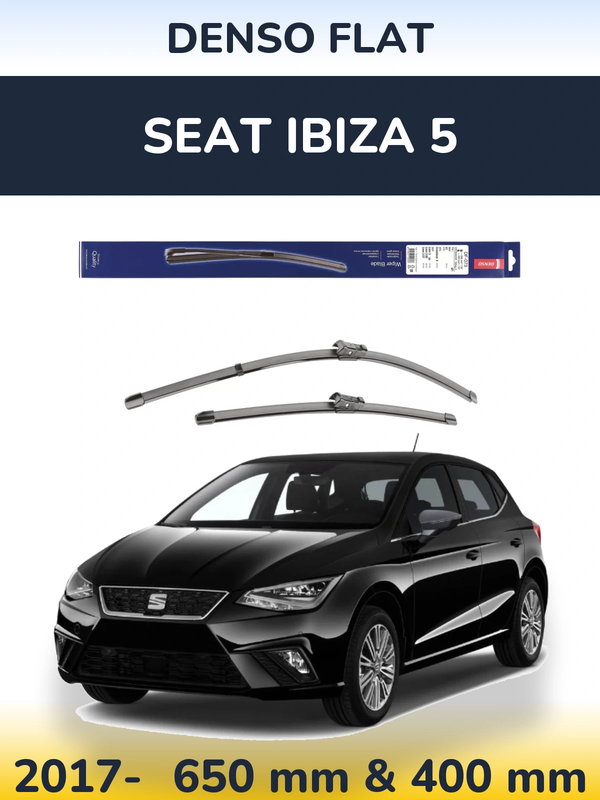Комплект передних дворников Denso Flat 650 & 400 мм для SEAT Ibiza 5 2017-2026