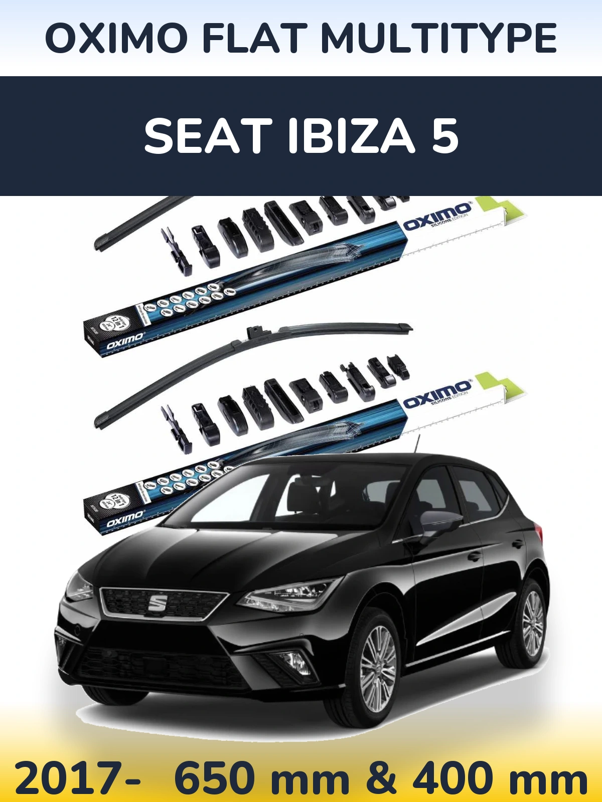 Комплект передних дворников Oximo Flat MultiТипe 650 & 400 мм для SEAT Ibiza 5 2017-2026