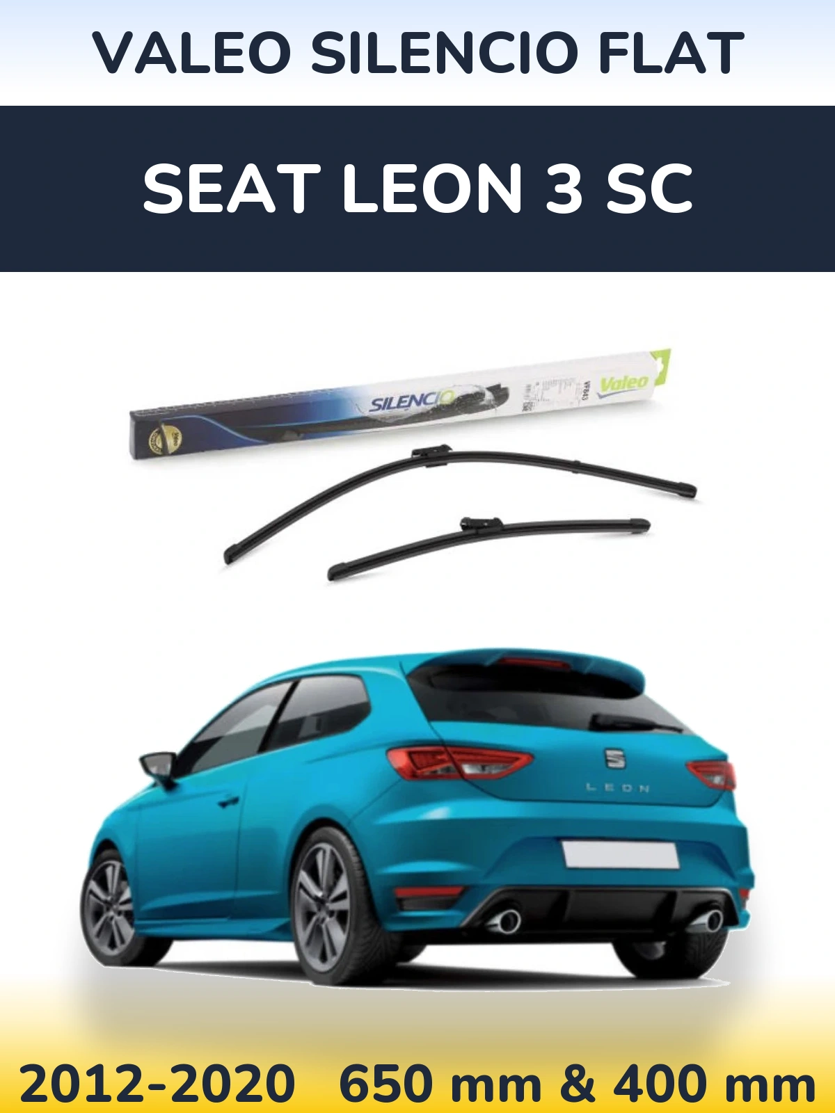 Front wiper blade set Valeo Silencio Flat 650 & 400 mm for SEAT Leon 3 SC 2012-2020