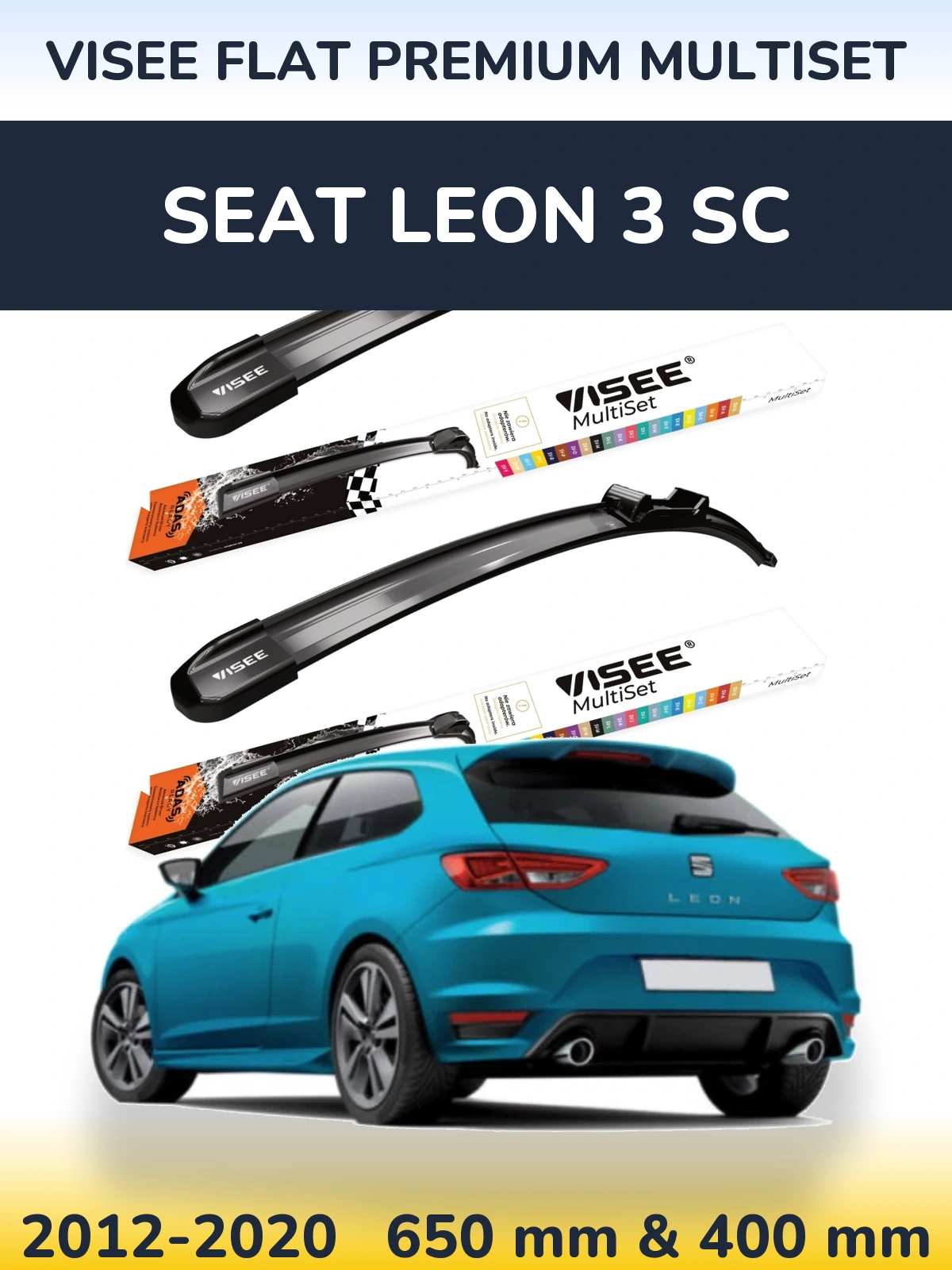 Front wiper blade set VISEE FLAT PREMIUM MultiSet 650 & 400 mm for SEAT Leon 3 SC 2012-2020