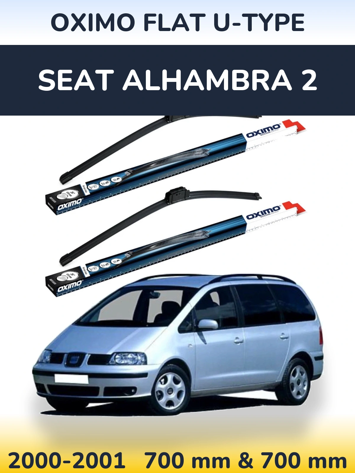 Front wiper blade set Oximo Flat U-type 700 & 700 mm for SEAT Alhambra 2 2000-2001