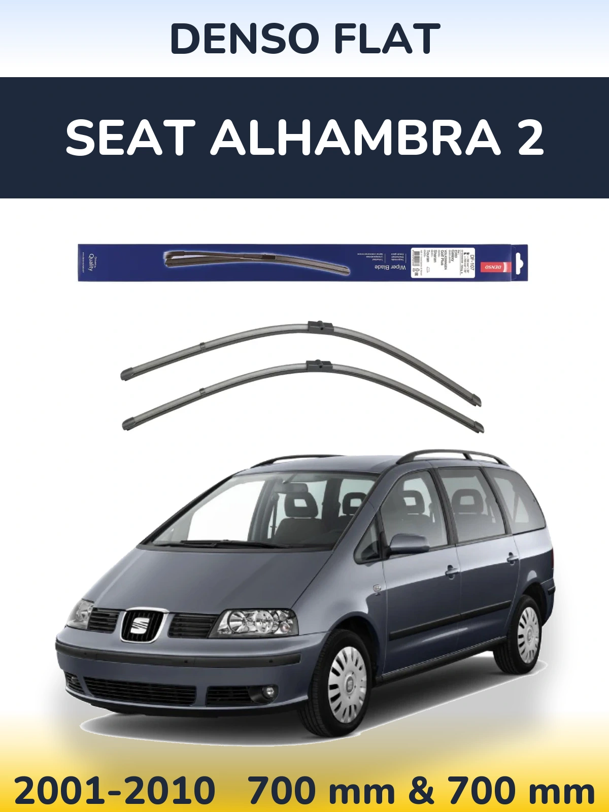 Front wiper blade set Denso Flat 700 & 700 mm for SEAT Alhambra 2 2001-2010