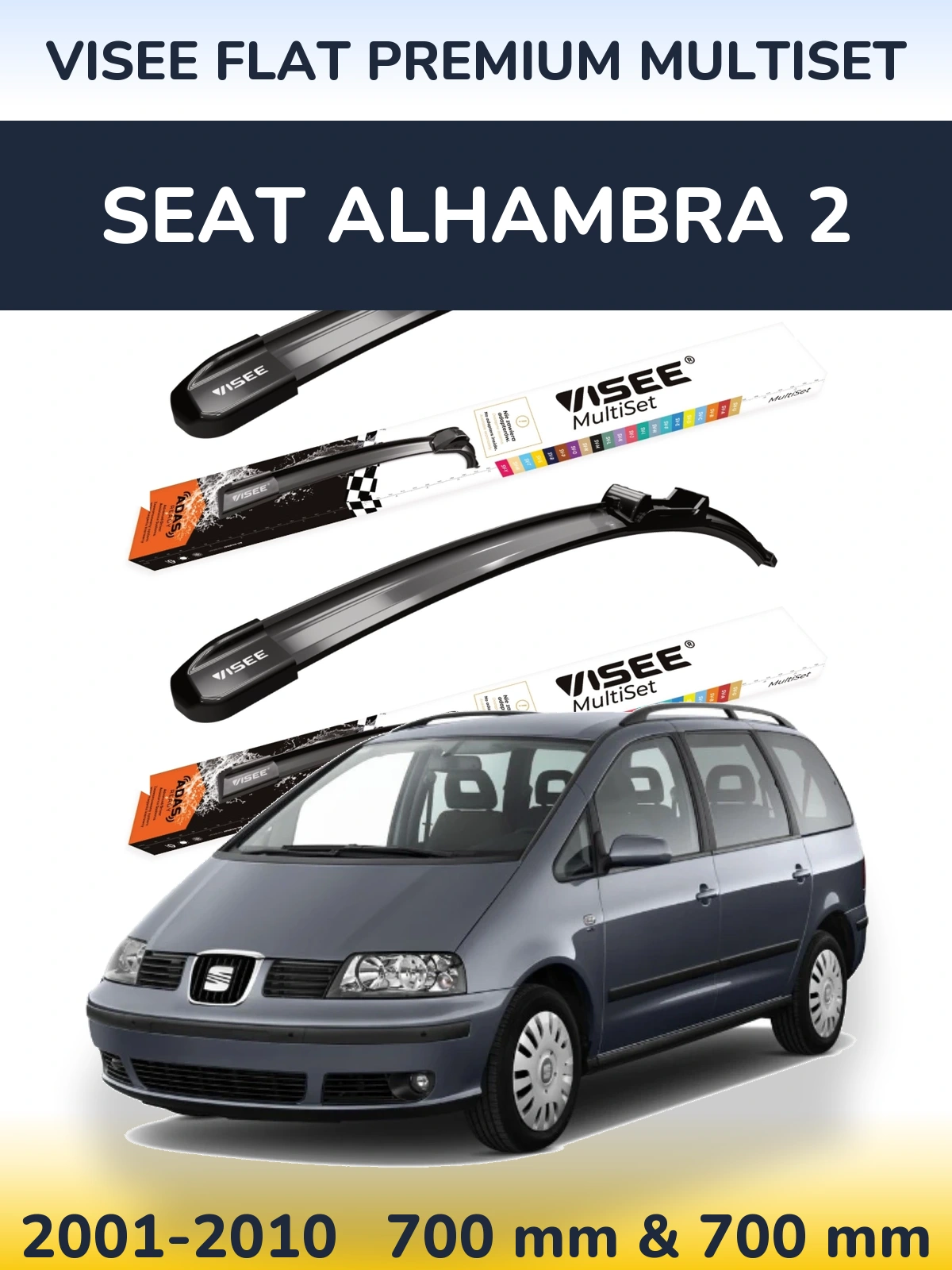 Komplet przednich wycieraczek VISEE FLAT PREMIUM MultiSet 700 & 700 mm do SEAT Alhambra 2 2001-2010