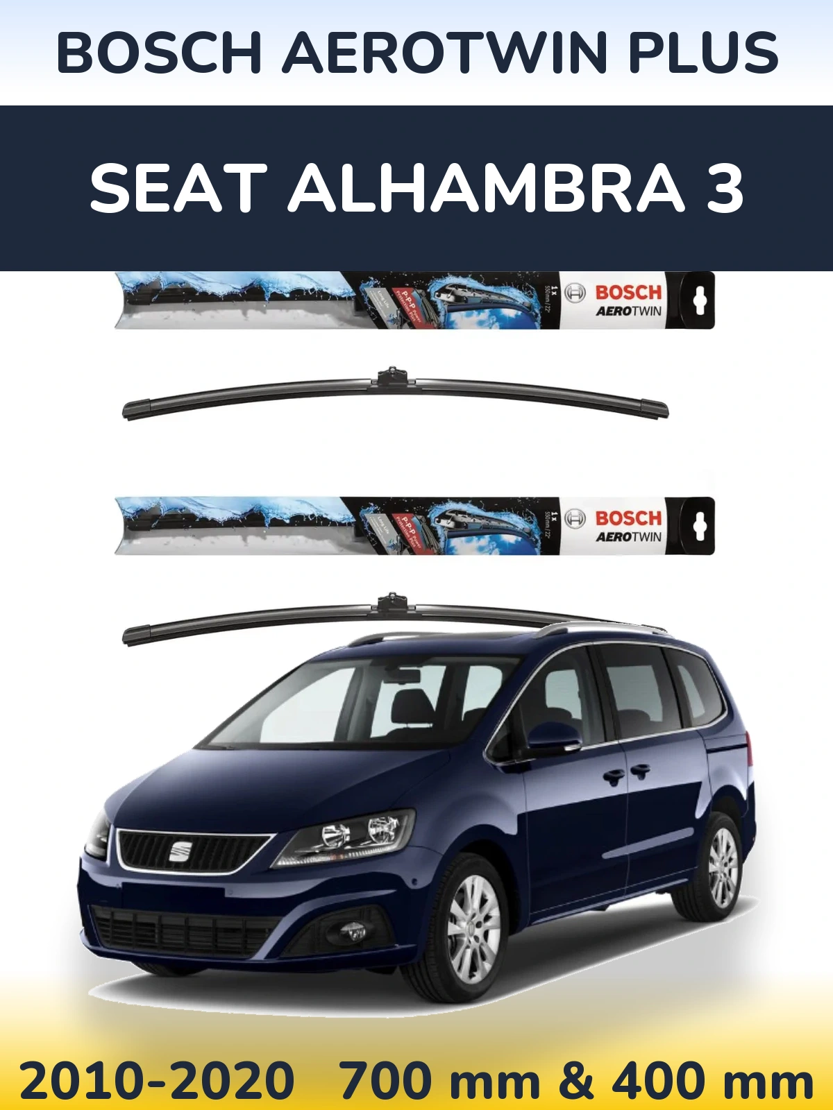 Комплект передних дворников BOSCH AeroTwin Plus 700 & 400 мм для SEAT Alhambra 3 2010-2020