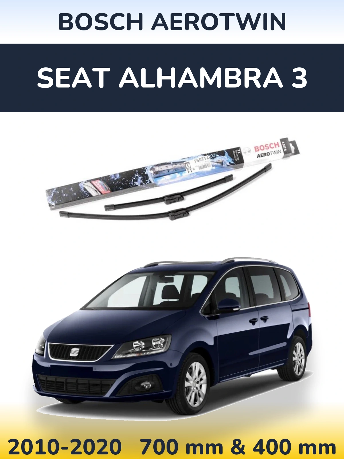 Front wiper blade set BOSCH AeroTwin 700 & 400 mm for SEAT Alhambra 3 2010-2020