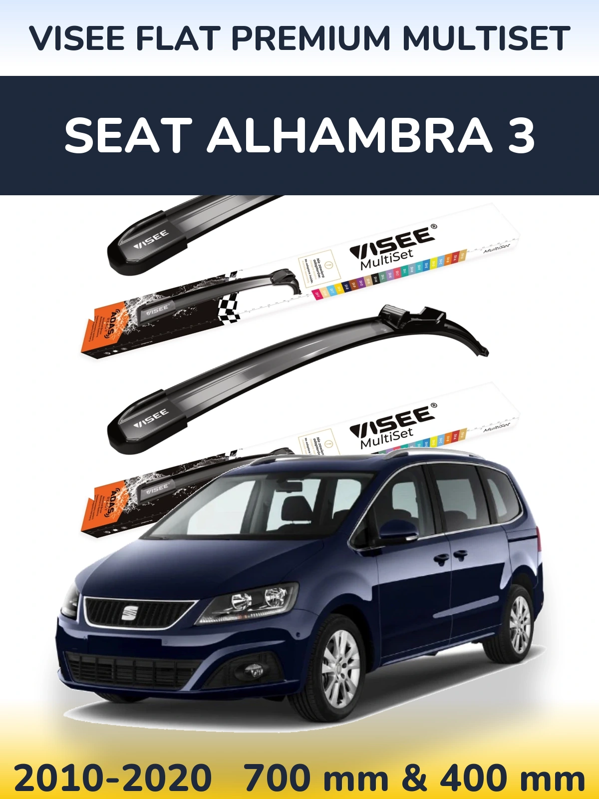 Komplet przednich wycieraczek VISEE FLAT PREMIUM MultiSet 700 & 400 mm do SEAT Alhambra 3 2010-2020